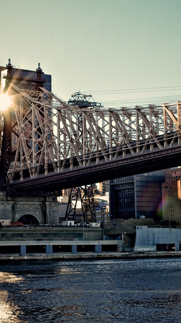 Обои Квинсборо Мост, мост, вода, город, городской район в разрешении 720x1280