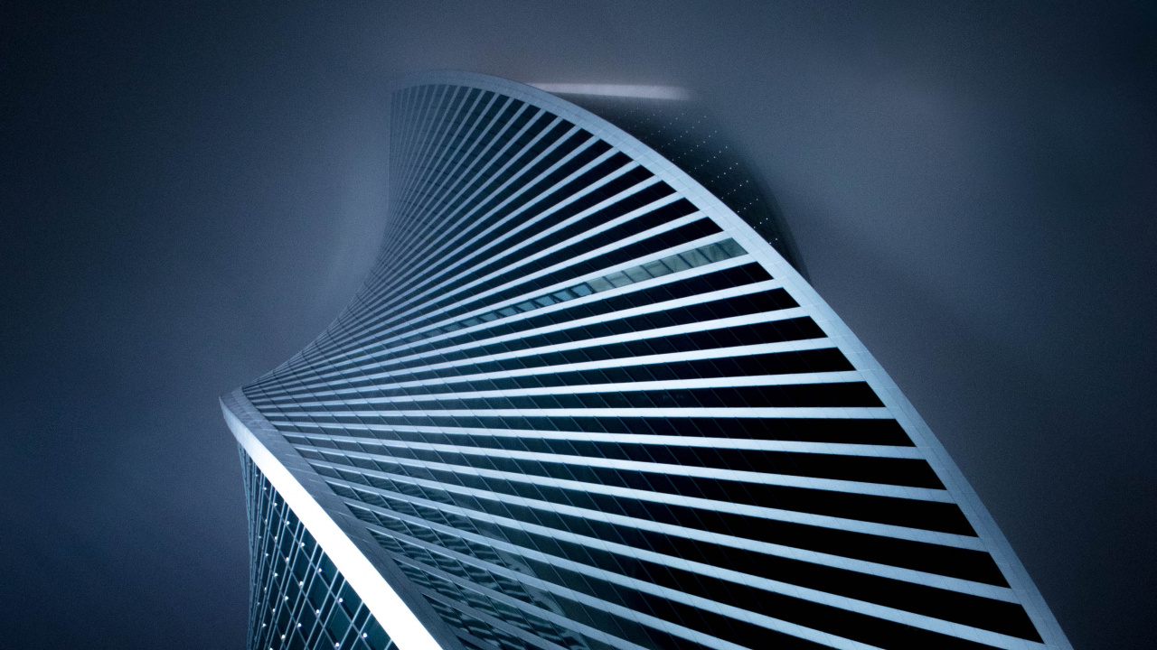 Обои синий, архитектура, линия, небоскреб, дизайн в разрешении 1280x720