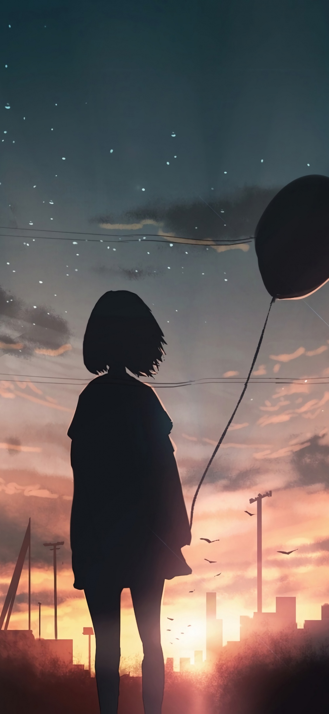 Обои аниме, арт, облако, атмосфера, мир в разрешении 1125x2436