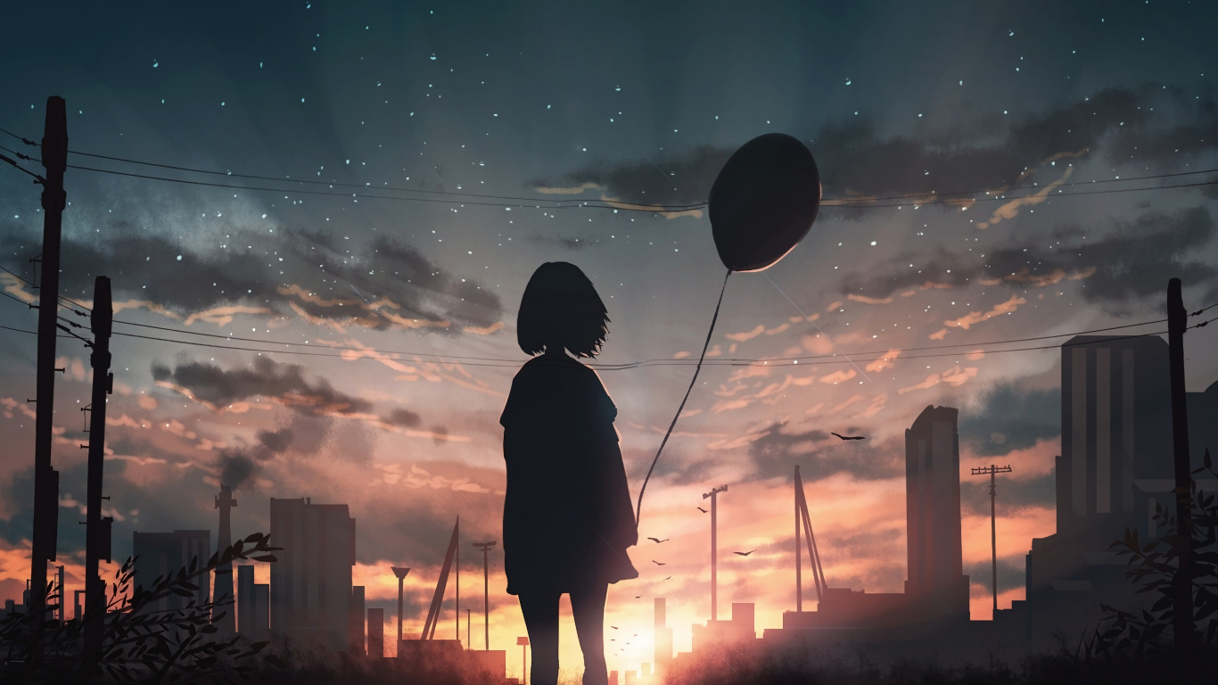 Обои аниме, арт, облако, атмосфера, мир в разрешении 1366x768