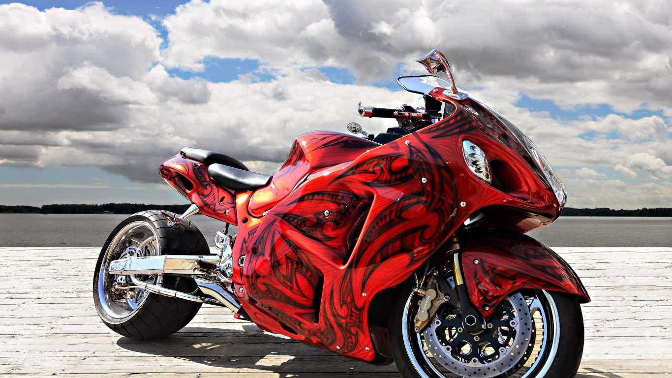 Обои мотоцикл, спортивный мотоцикл, автомобильные шины, авто, кастомный мотоцикл в разрешении 1366x768