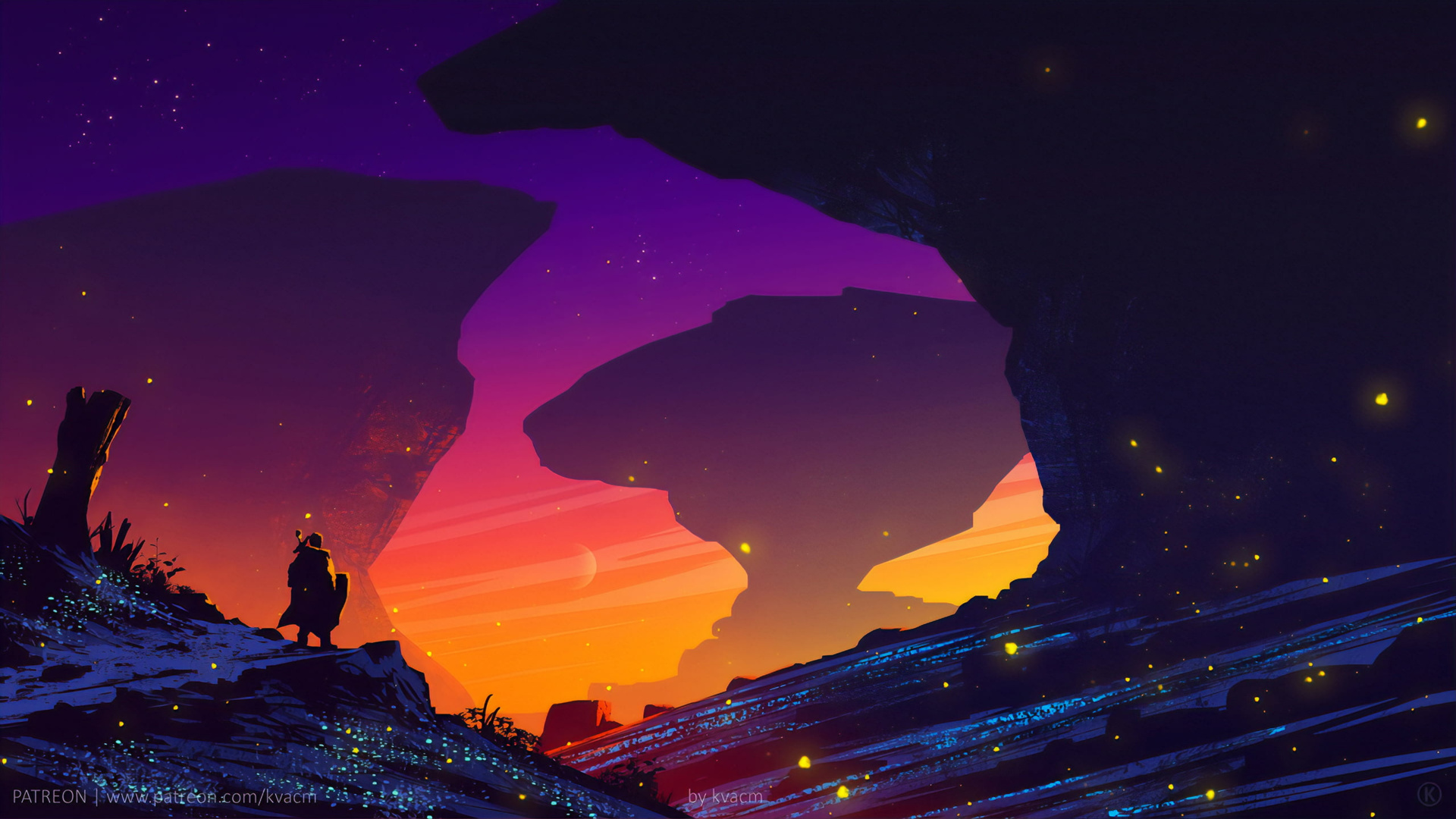 Обои Synthwave, цифровое искусство, иллюстрация, произведение искусства, рисование в разрешении 1920x1080