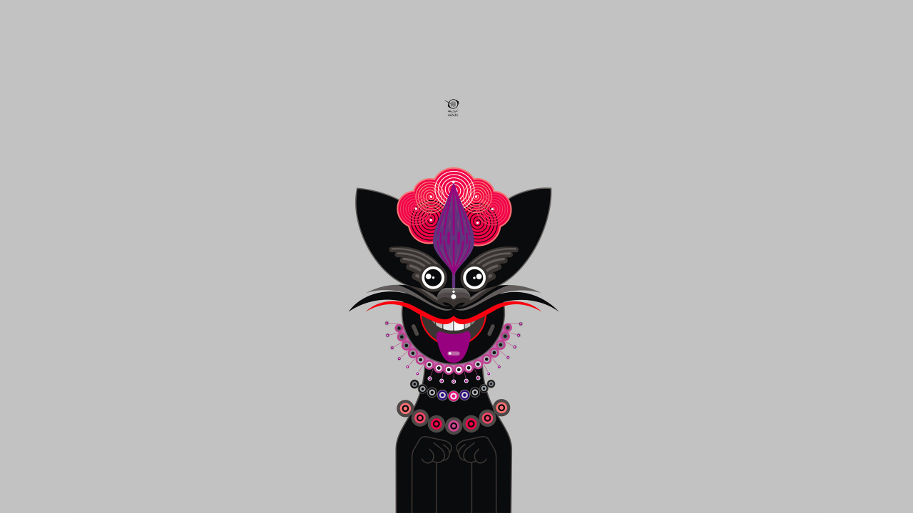 Обои минимализм, иллюстрация, дракон, розовый, кот в разрешении 1280x720