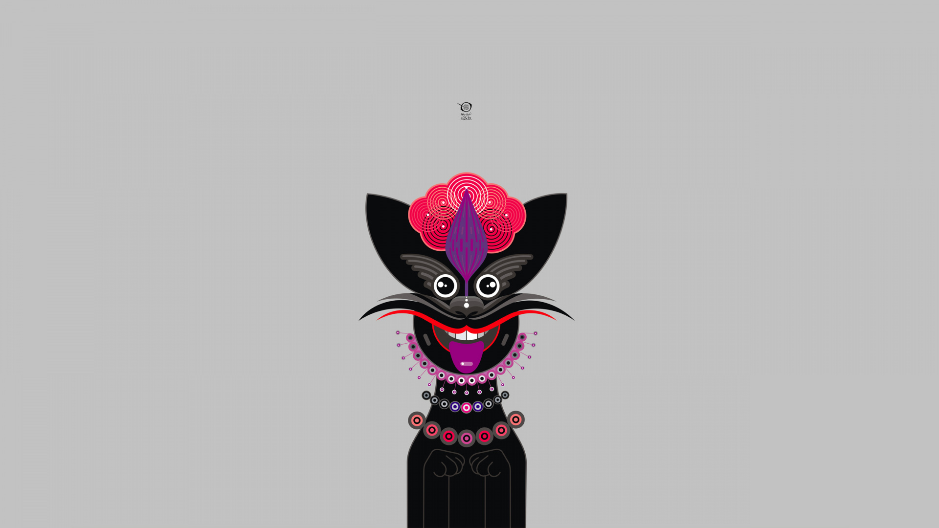 Обои минимализм, иллюстрация, дракон, розовый, кот в разрешении 1920x1080