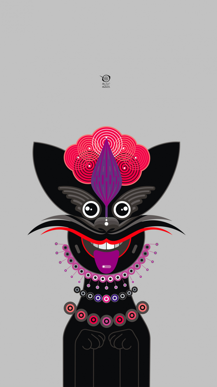 Обои минимализм, иллюстрация, дракон, розовый, кот в разрешении 750x1334