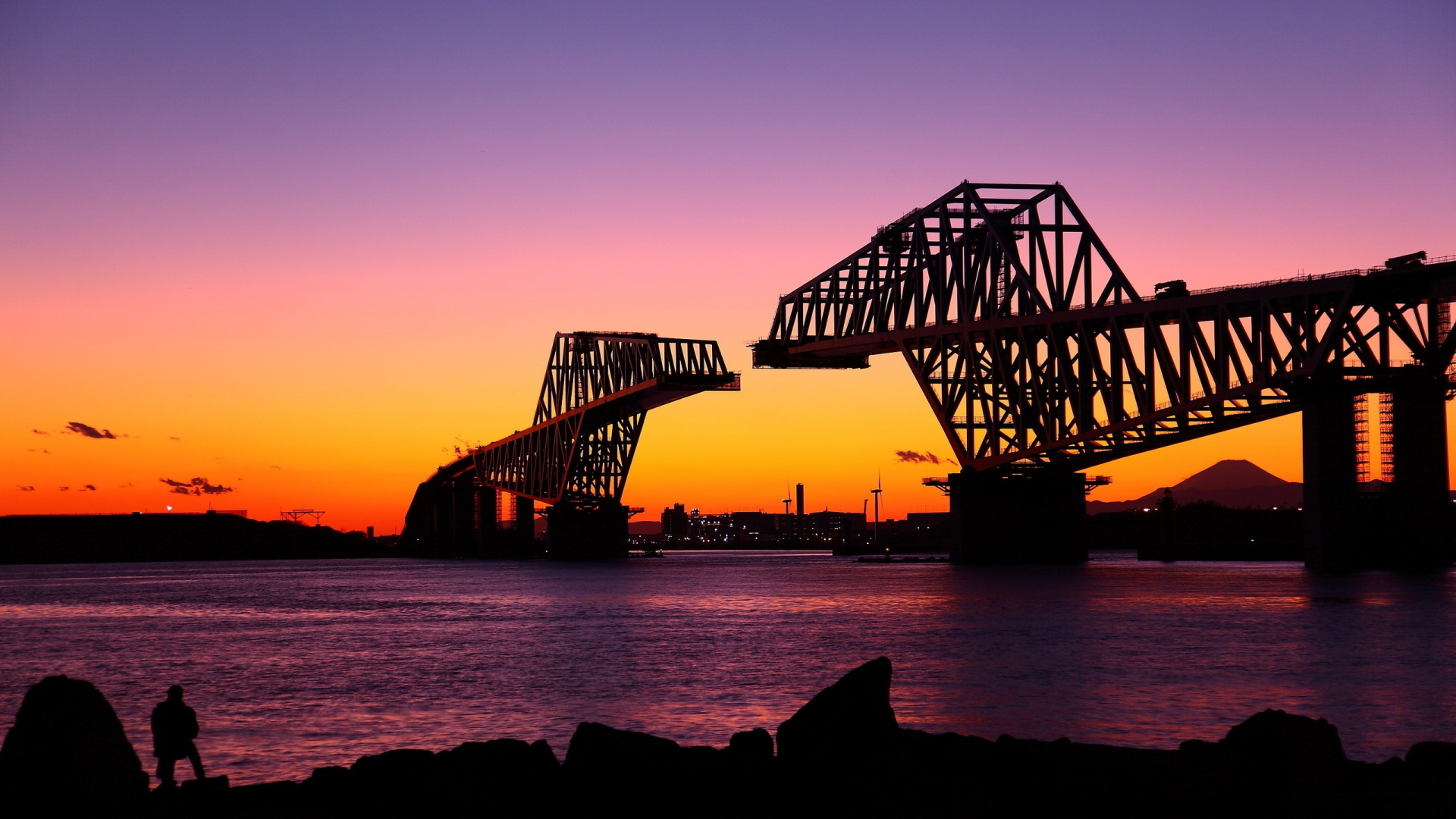 Обои Токио Гейт Бридж, мост Golden Gate, Бруклинский мост, мост, закат в разрешении 1920x1080