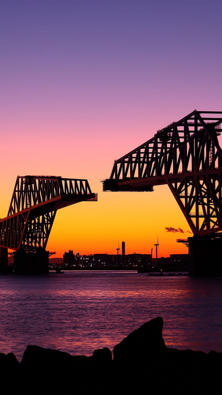 Обои Токио Гейт Бридж, мост Golden Gate, Бруклинский мост, мост, закат в разрешении 750x1334