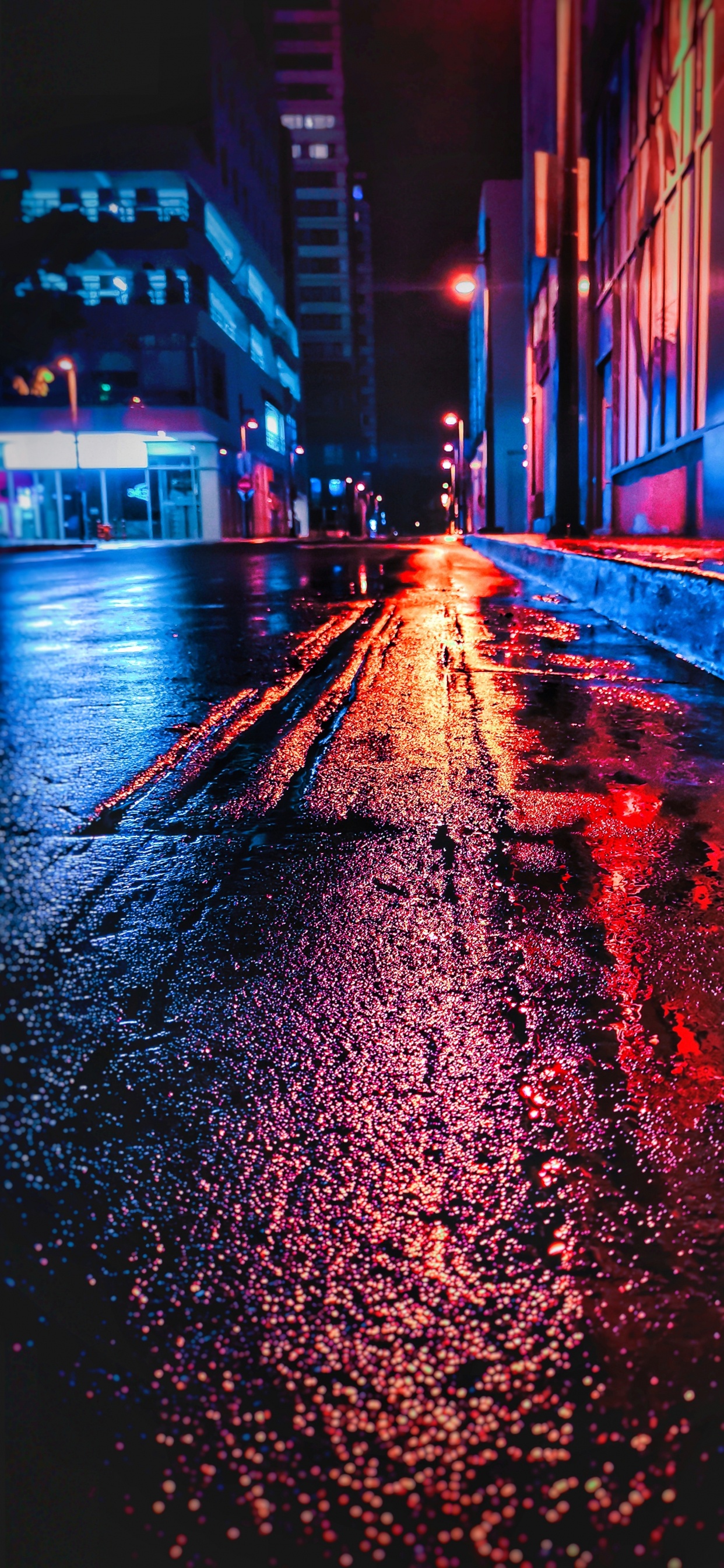 Обои вода, автомобильное освещение, уличный фонарь, инфраструктура, дорожное покрытие в разрешении 1242x2688