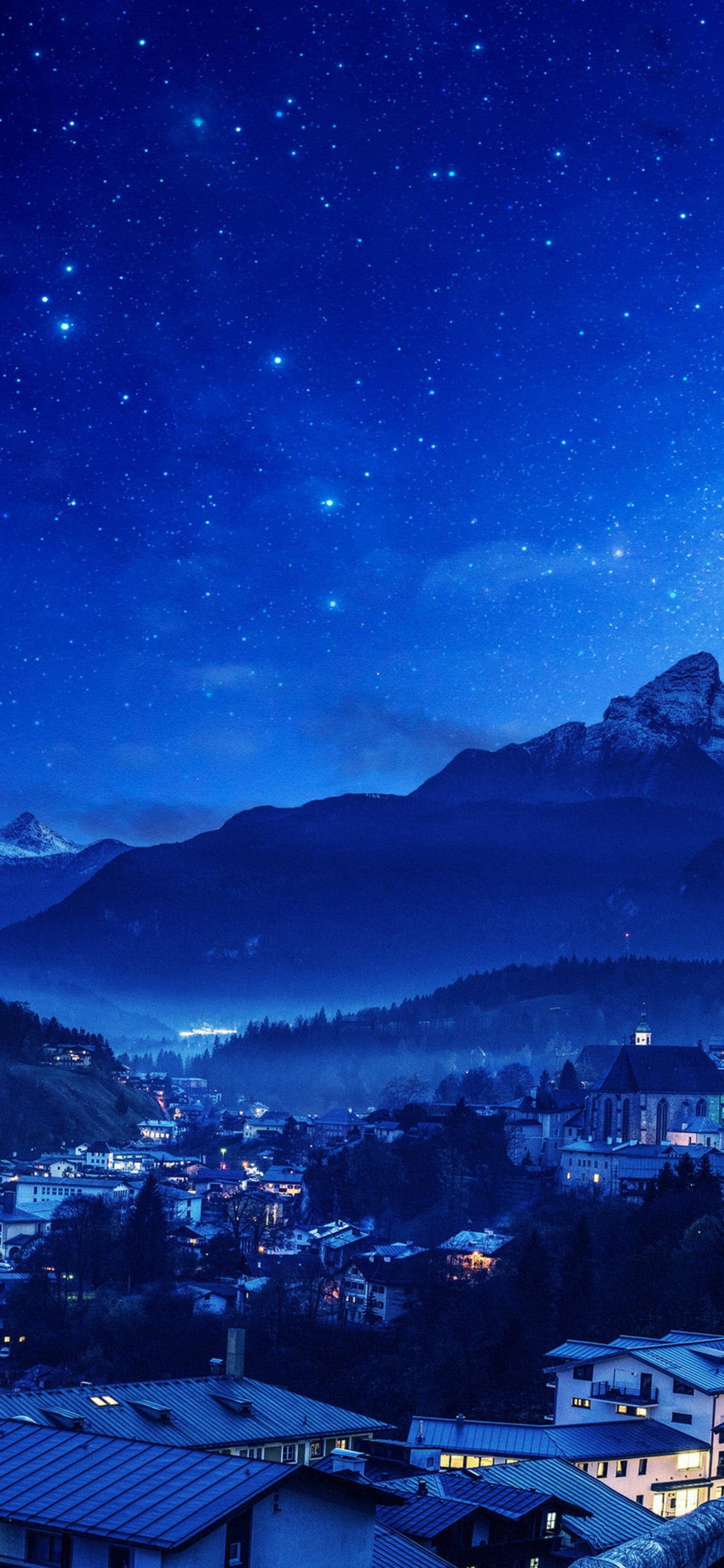Обои аниме, зима, синий, атмосфера, гора в разрешении 1242x2688