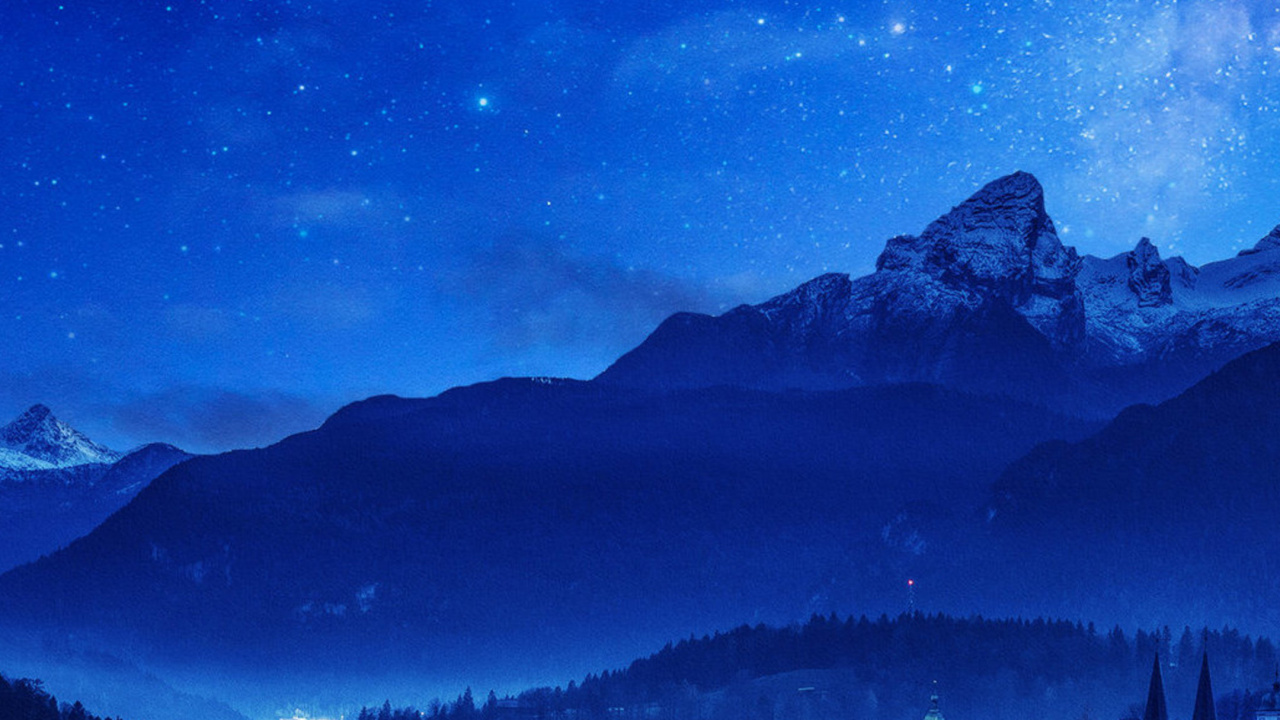 Обои аниме, зима, синий, атмосфера, гора в разрешении 1280x720