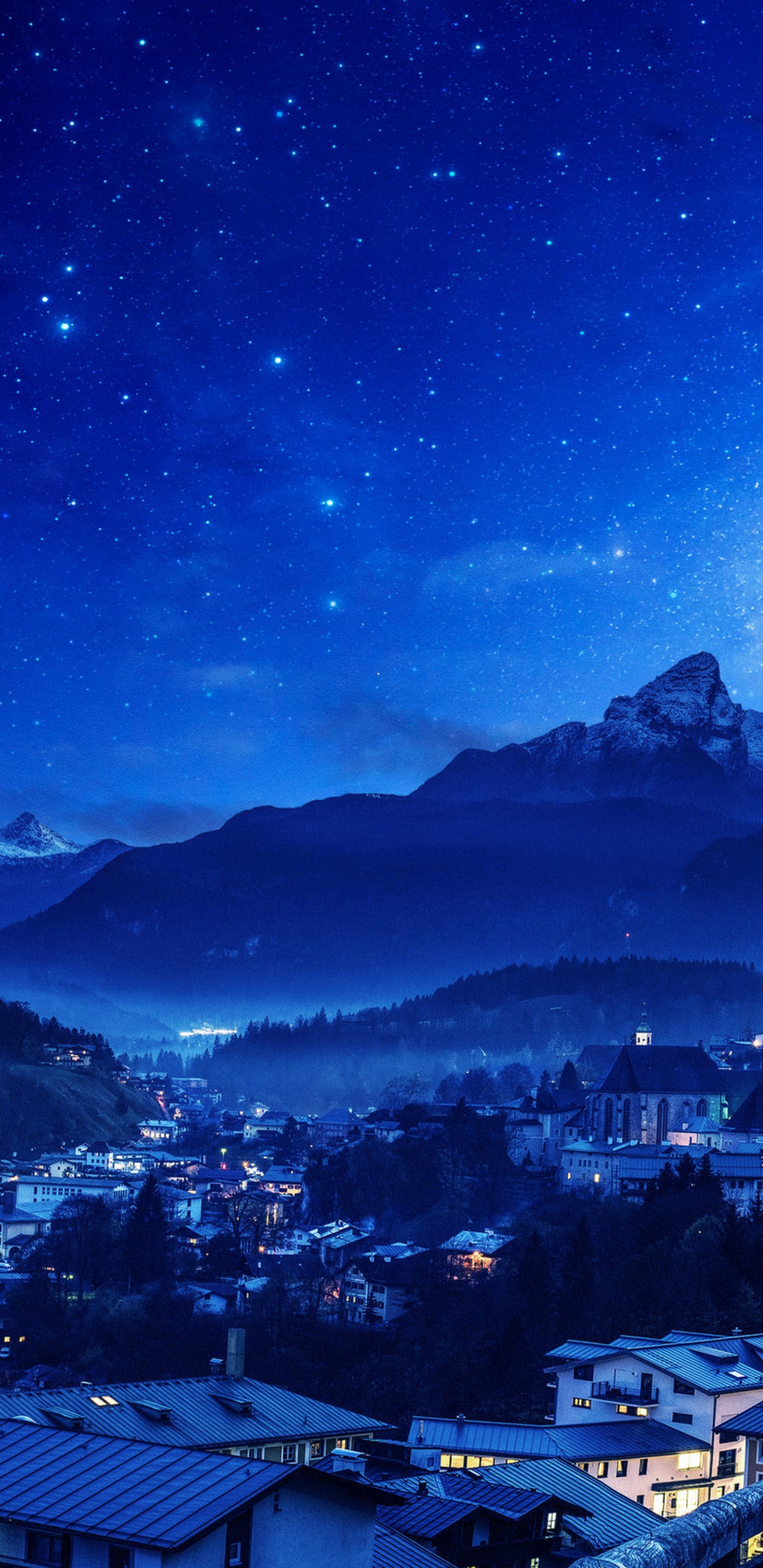 Обои аниме, зима, синий, атмосфера, гора в разрешении 1440x2960