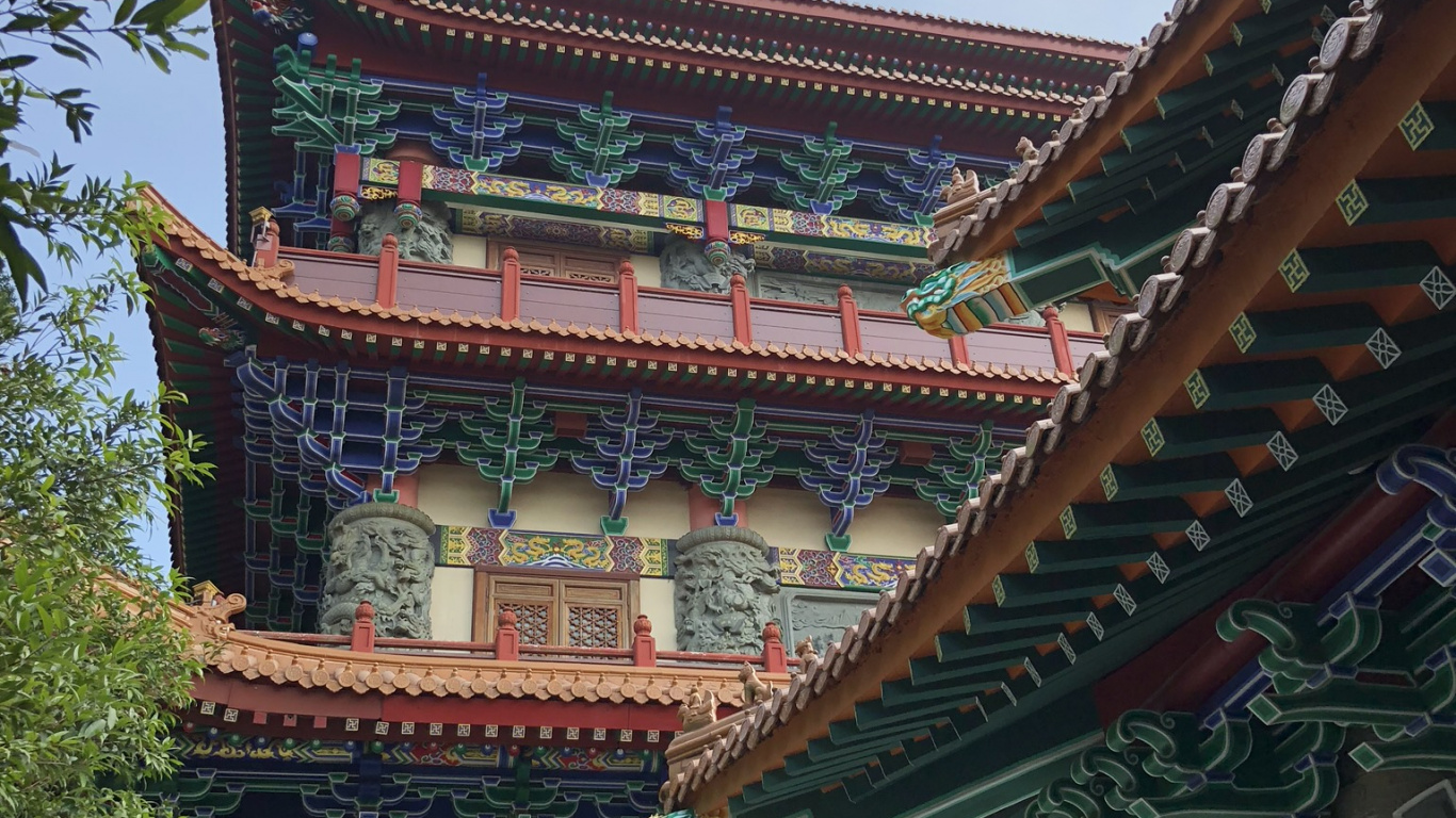Обои китайская архитектура, архитектура, японская архитектура, ориентир, крыша в разрешении 1366x768