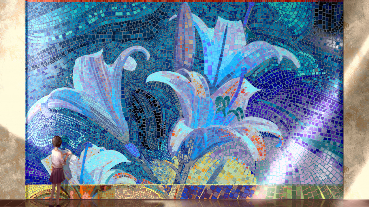 Обои мозаика, синий, арт, живопись, мажорель синий в разрешении 1280x720