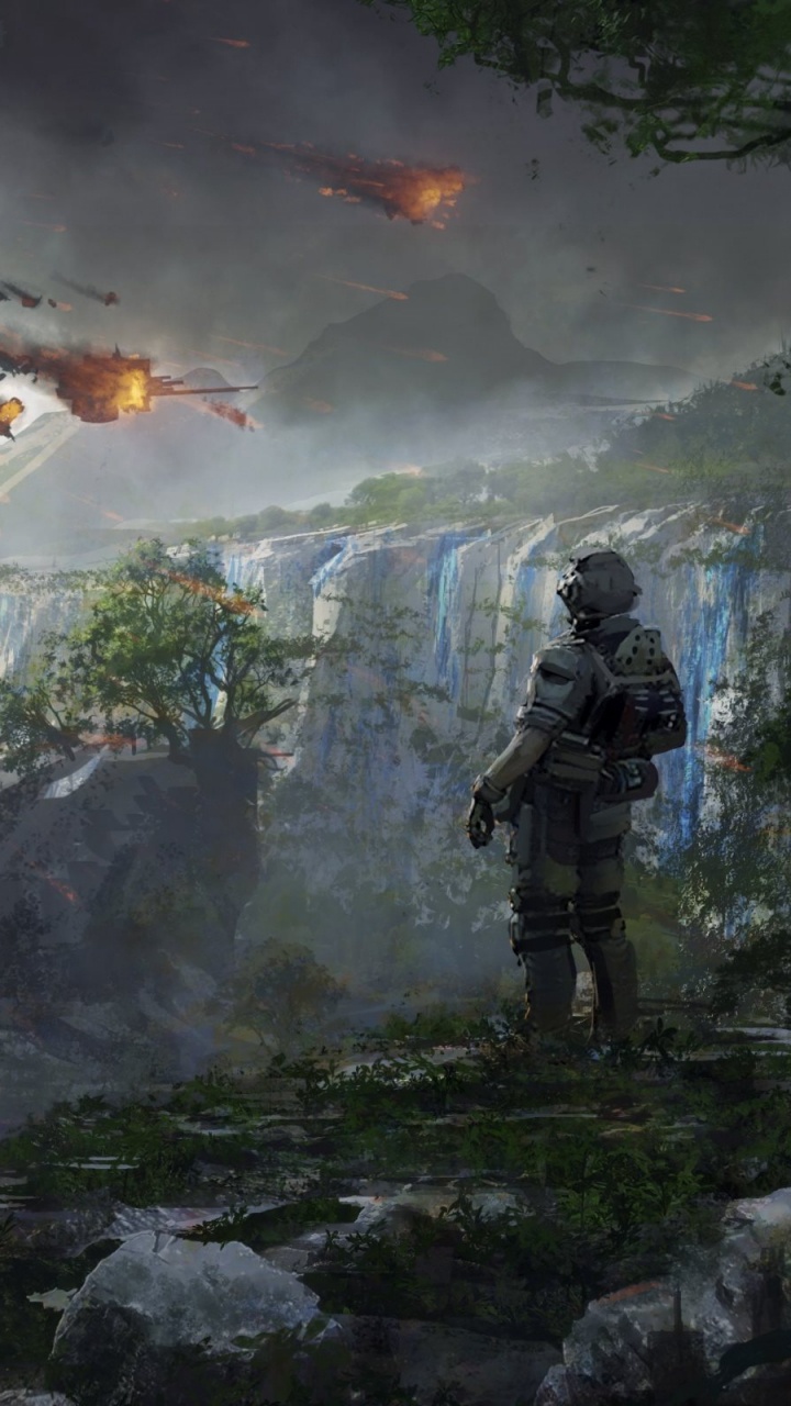 Обои titanfall 2, концепт арт, арт, пожар, цифровое искусство в разрешении 720x1280