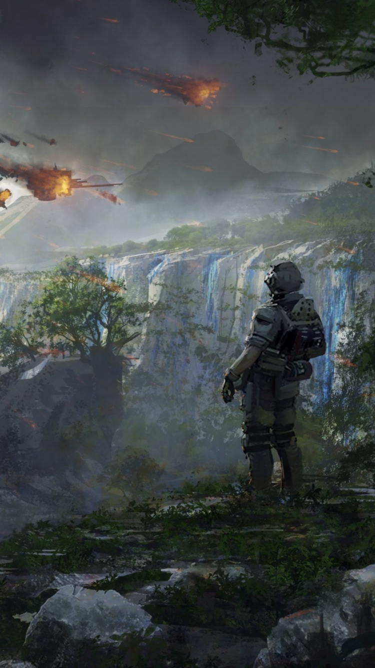 Обои titanfall 2, концепт арт, арт, пожар, цифровое искусство в разрешении 750x1334