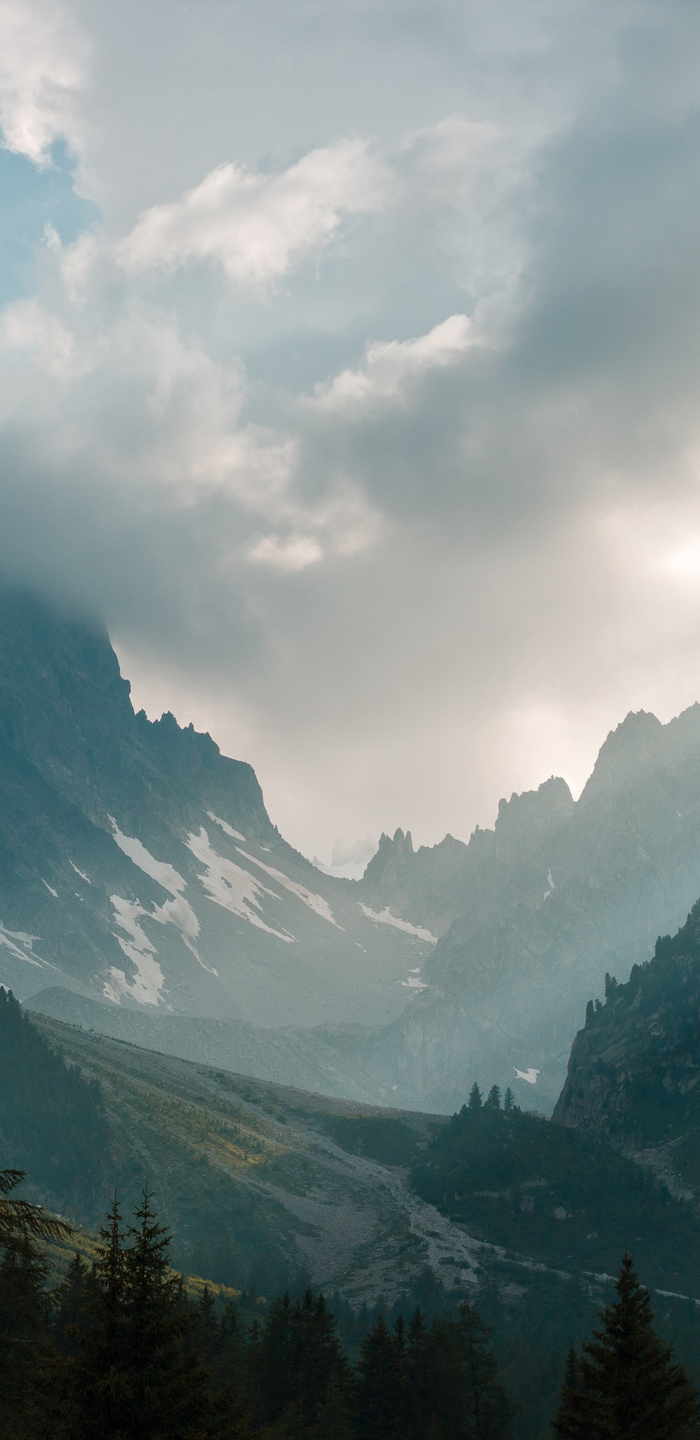 Обои облако, гора, природный ландшафт, дерево, нагорье в разрешении 1440x2960