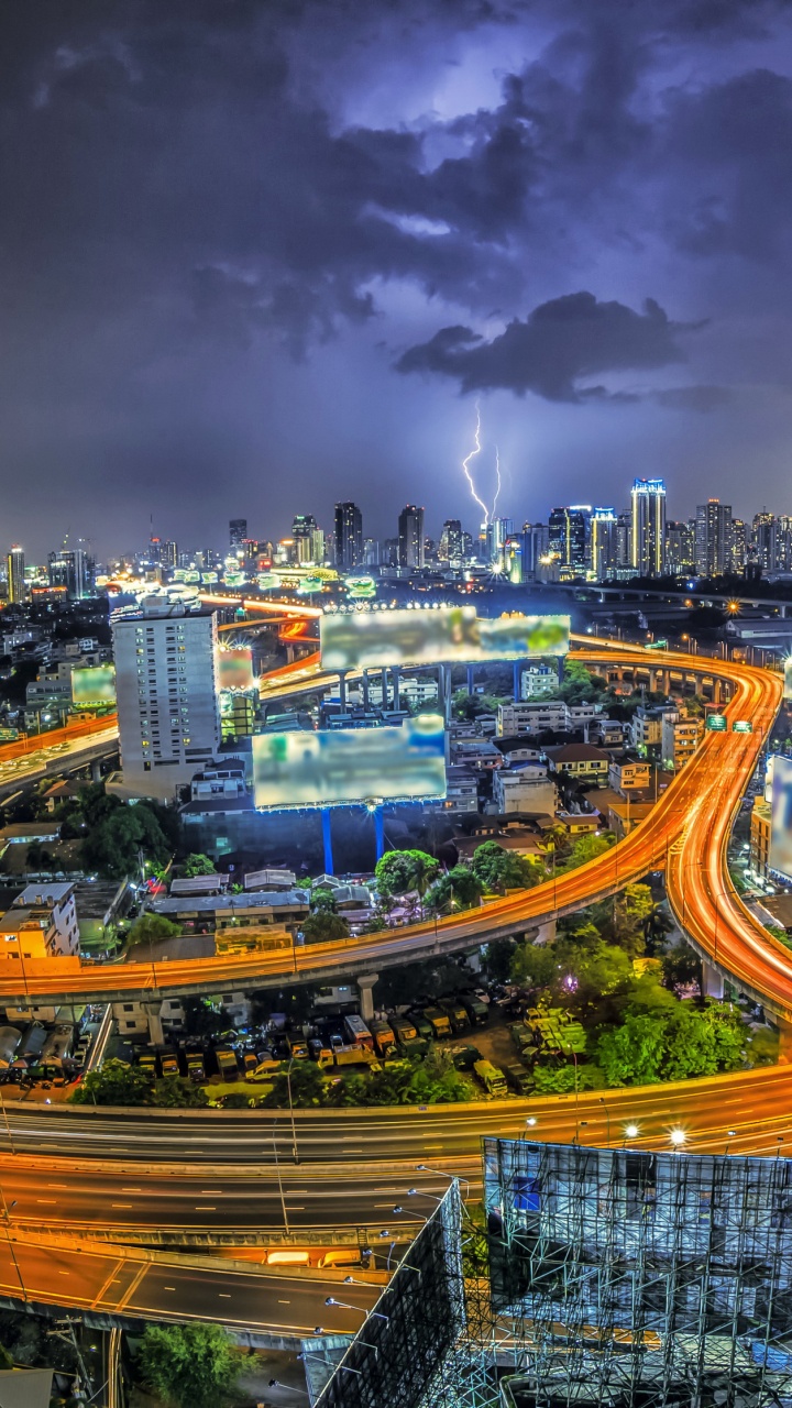 Обои городской пейзаж, городской район, город, метрополия, ночь в разрешении 720x1280