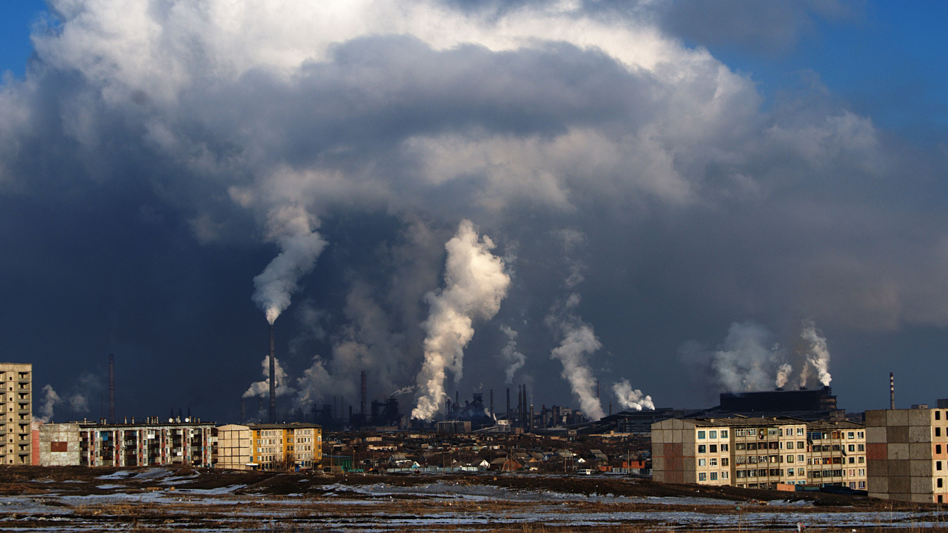 Обои Норильск, город, облако, загрязнение, кучевое облако в разрешении 1366x768