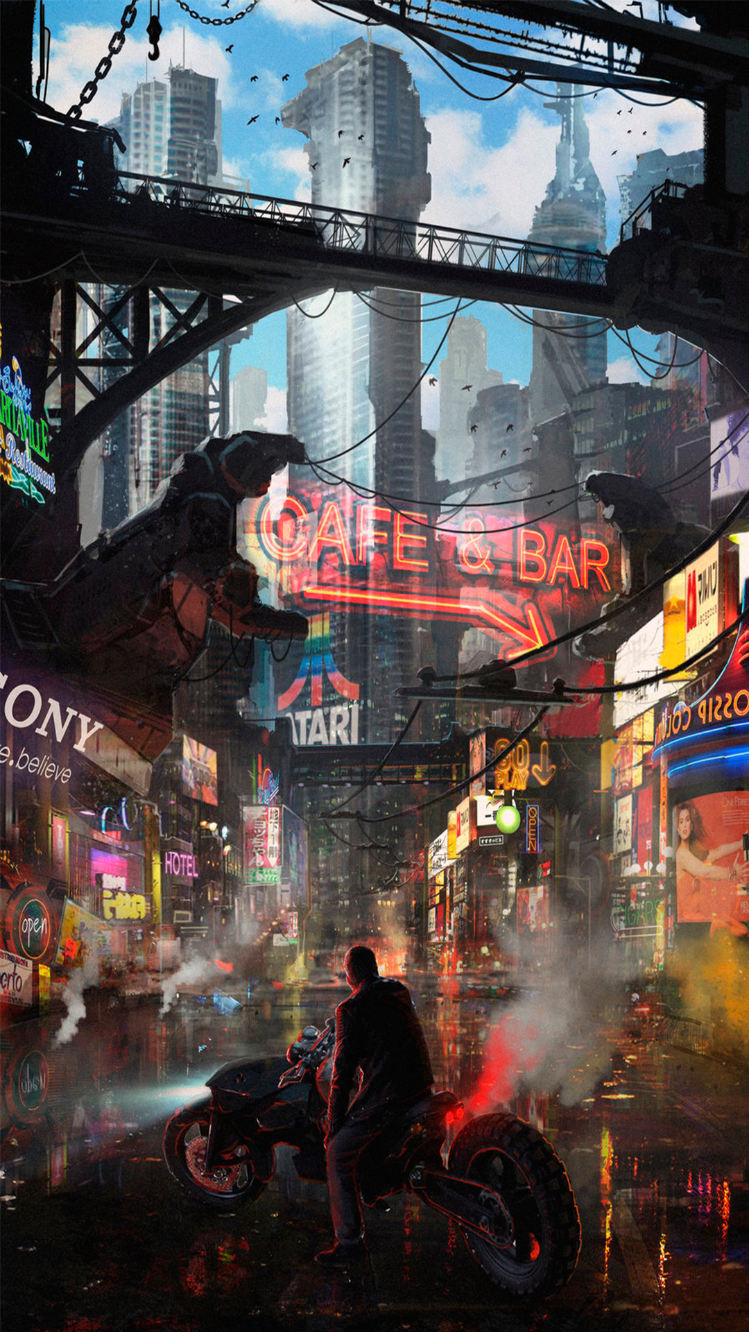 Обои город киберпанк река концепт-арт, Киберпанк, арт, концепт арт, дизайн в разрешении 1080x1920