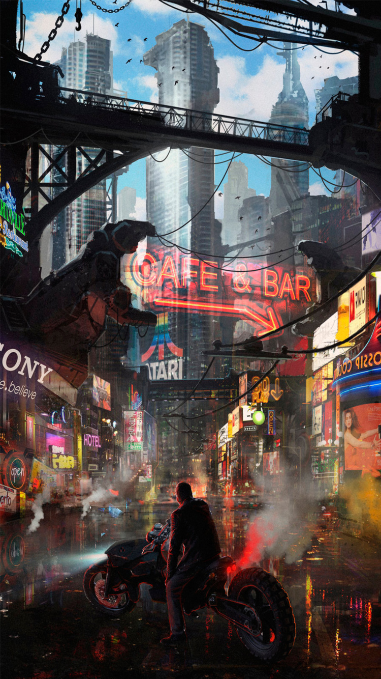 Обои город киберпанк река концепт-арт, Киберпанк, арт, концепт арт, дизайн в разрешении 750x1334