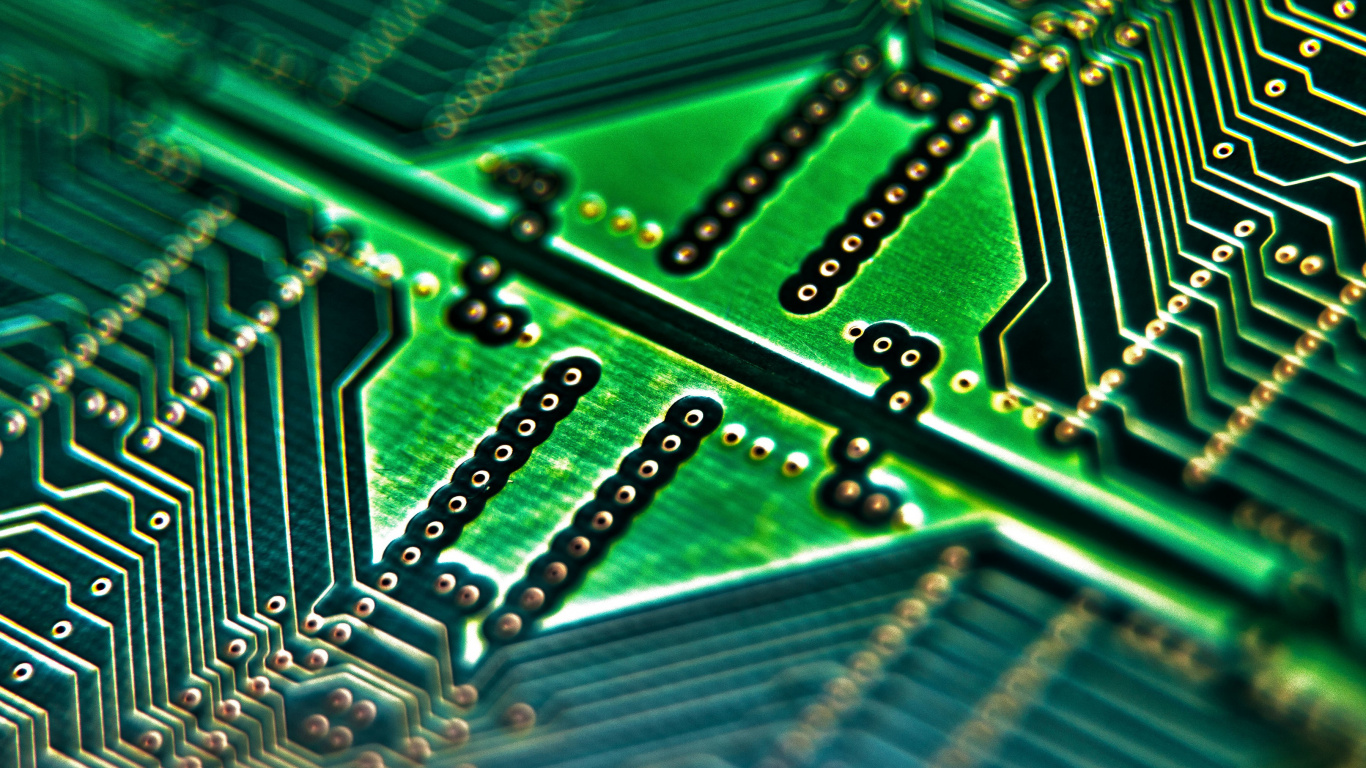 Обои печатная плата, электронная схема, электроника, электронная техника, зеленый в разрешении 1366x768