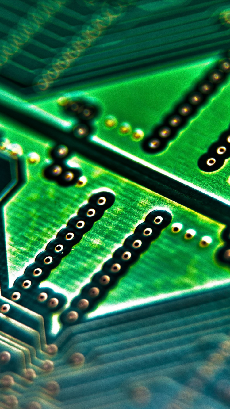 Обои печатная плата, электронная схема, электроника, электронная техника, зеленый в разрешении 750x1334