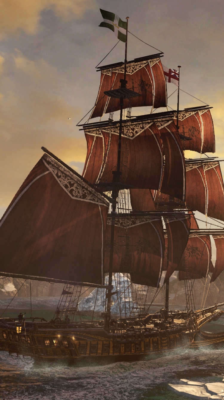 Обои assassins creed rogue, playstation 4, ubisoft, Шэй Кормак, парусник в разрешении 750x1334