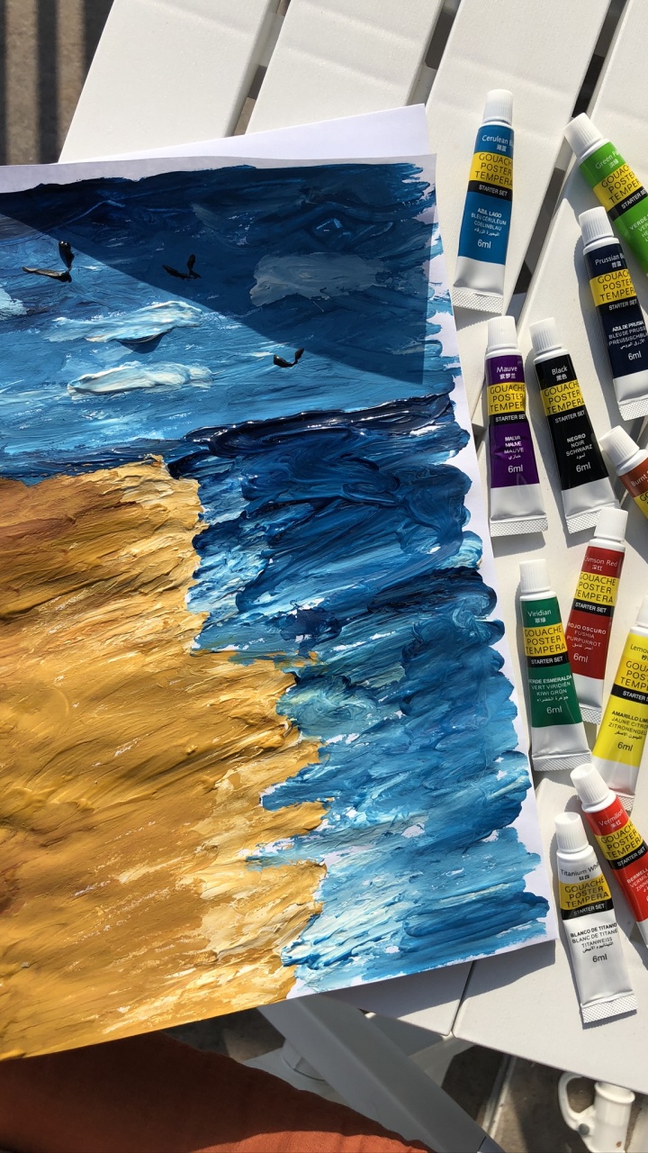 Обои живопись, арт, древесина, синий, архитектура в разрешении 720x1280