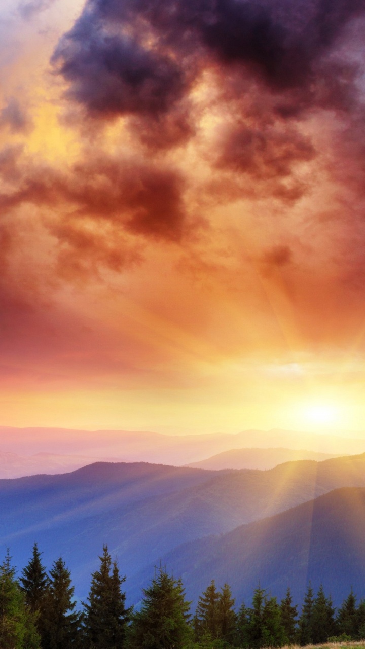 Обои восход солнца, природа, облако, дикая местность, гора в разрешении 720x1280