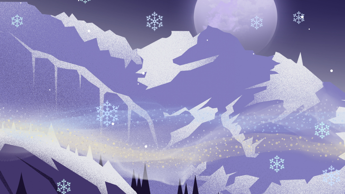 Обои иллюстрация, снег, атмосфера, мир, луна в разрешении 1366x768