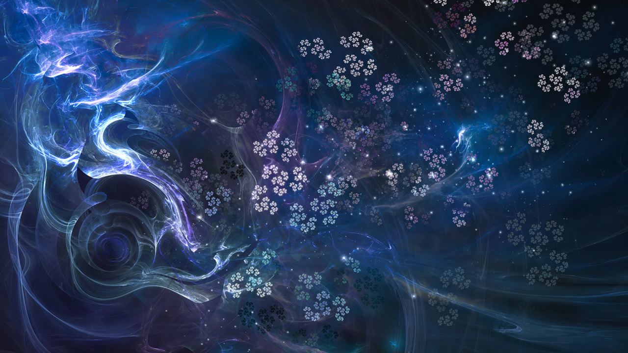 Обои цветок, синий, фрактальное искусство, атмосфера, космос в разрешении 1280x720