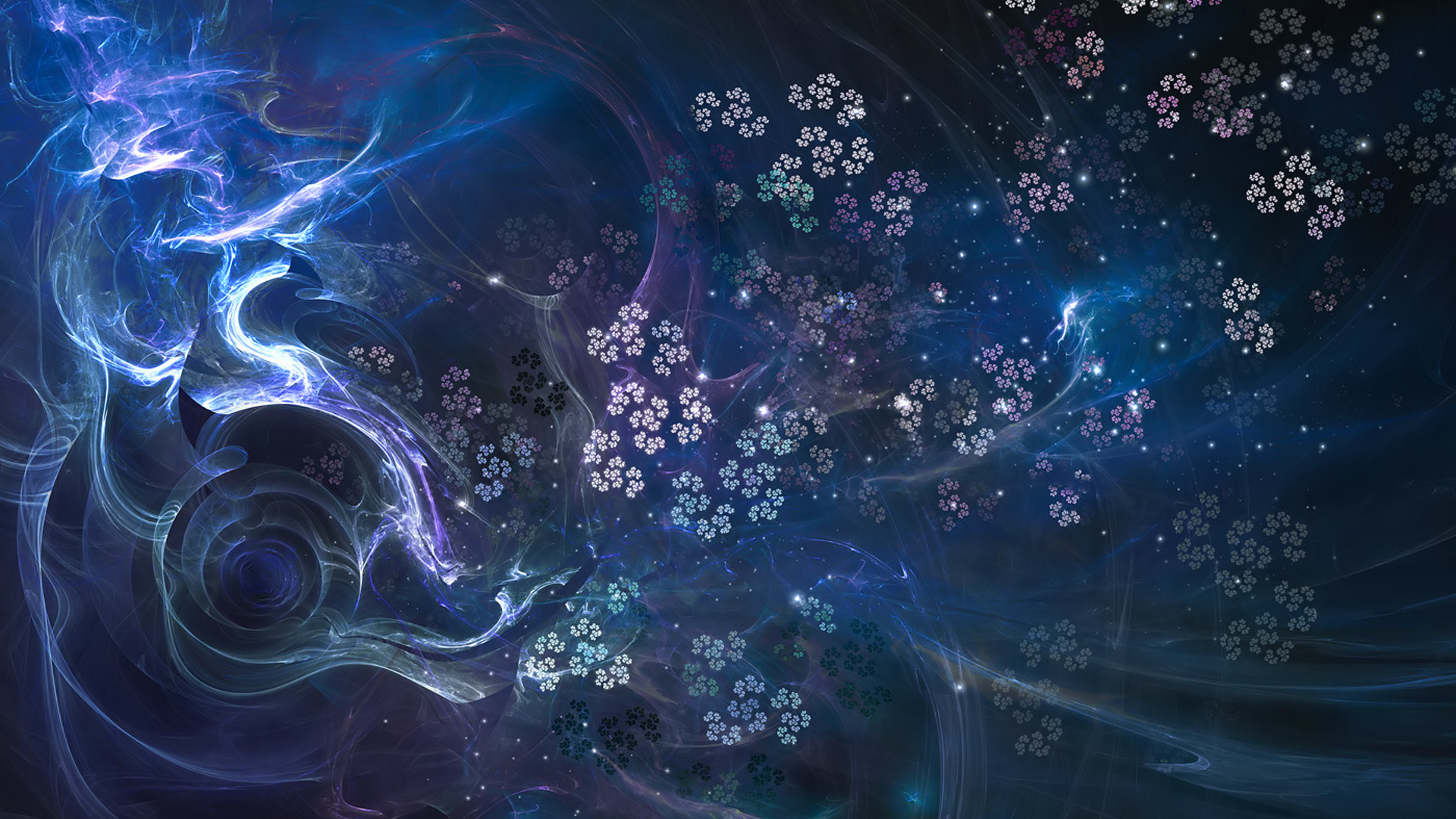 Обои цветок, синий, фрактальное искусство, атмосфера, космос в разрешении 1920x1080
