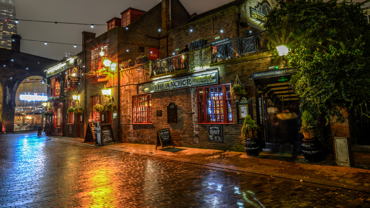 Обои Лондон, уличный фонарь, освещение, улица, ночь в разрешении 1280x720