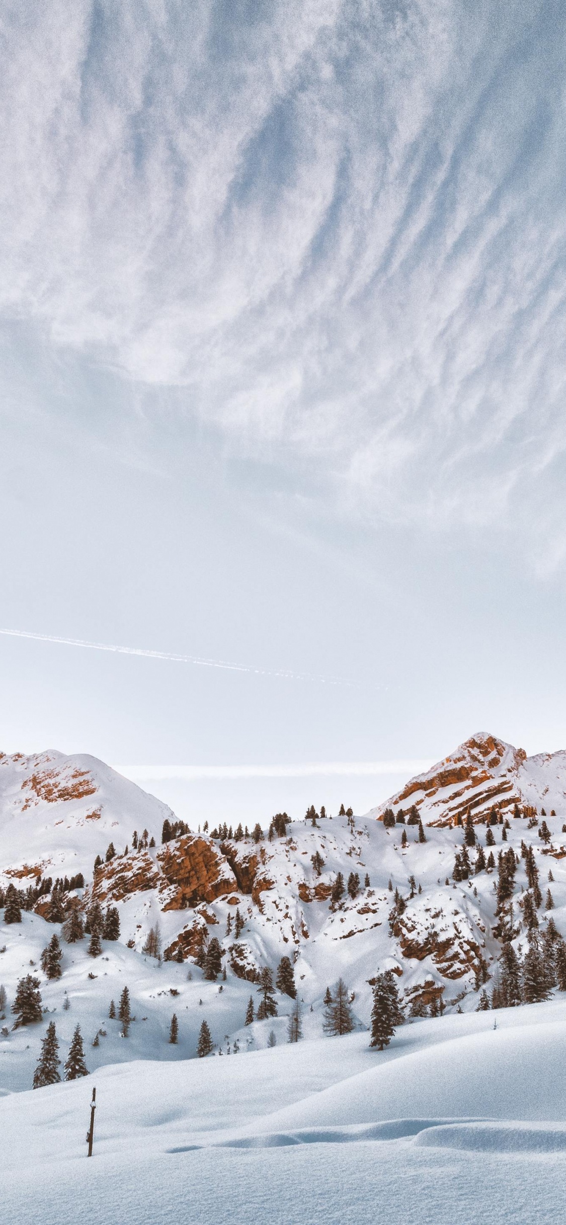 Обои снежный пейзаж, снег, зима, пейзаж, облако в разрешении 1125x2436