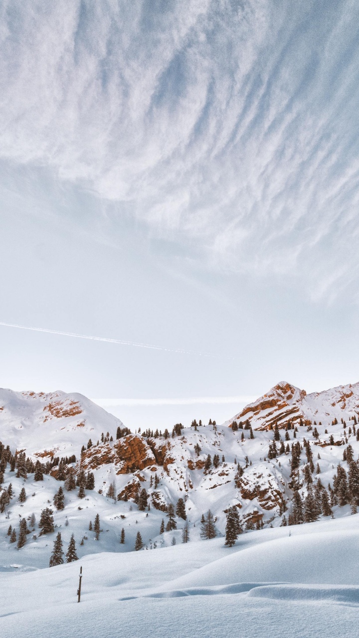 Обои снежный пейзаж, снег, зима, пейзаж, облако в разрешении 720x1280