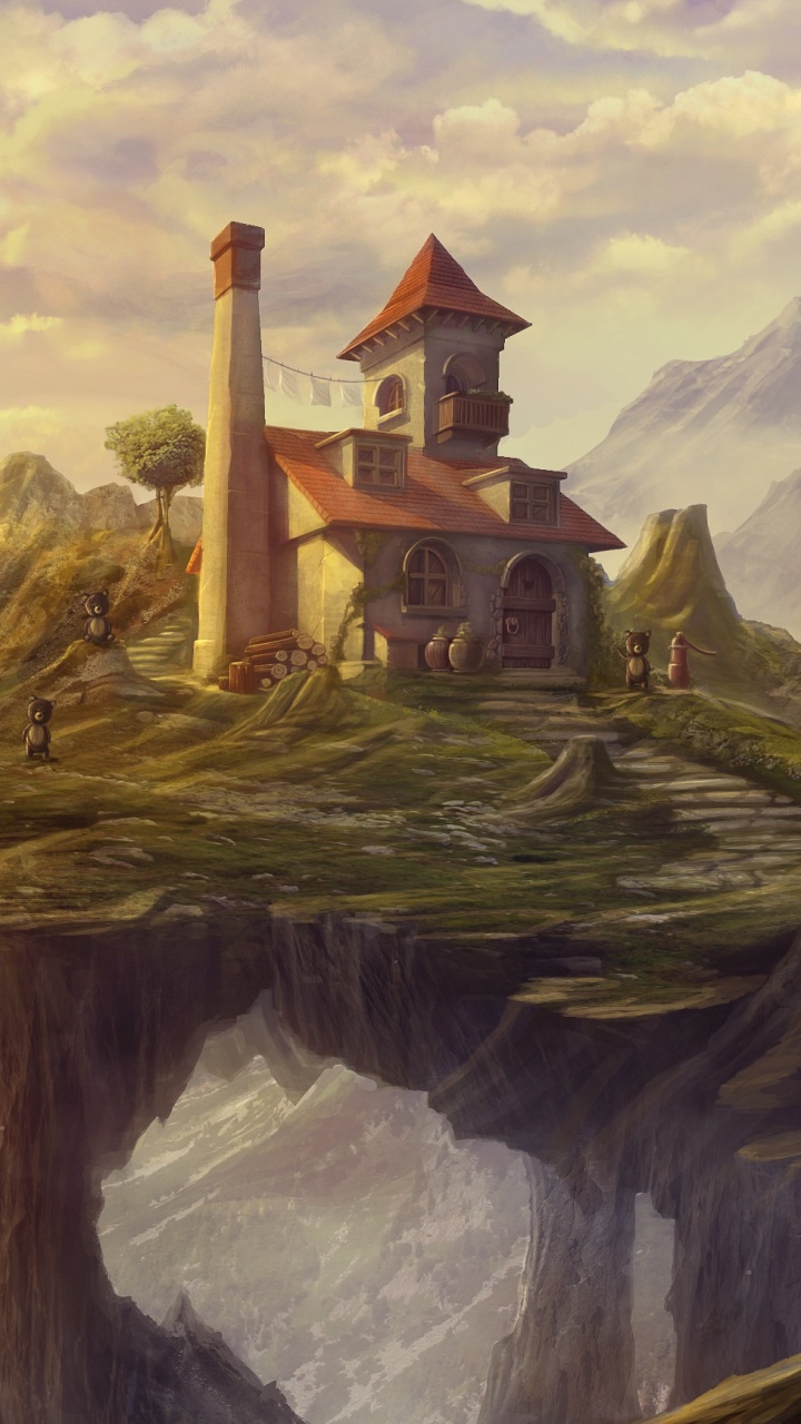 Обои живопись, пейзаж, арт, гора, цифровое искусство в разрешении 720x1280