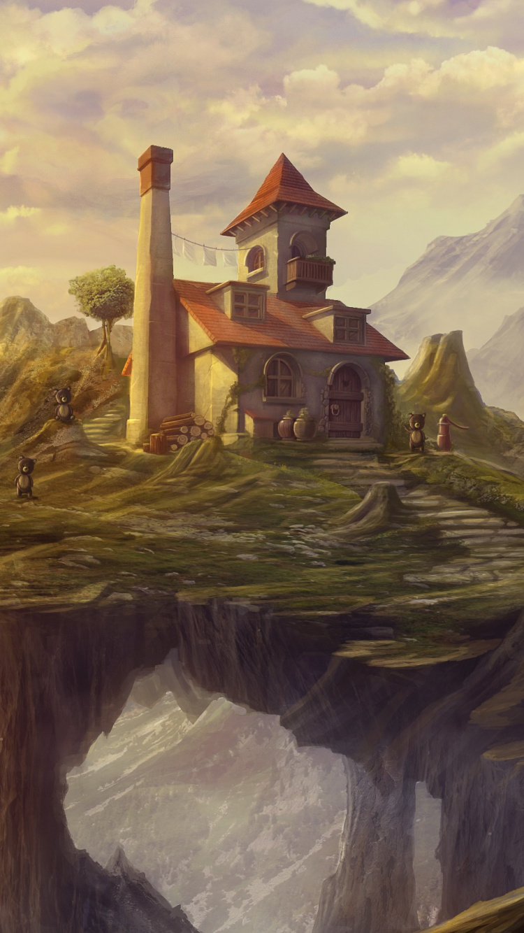 Обои живопись, пейзаж, арт, гора, цифровое искусство в разрешении 750x1334