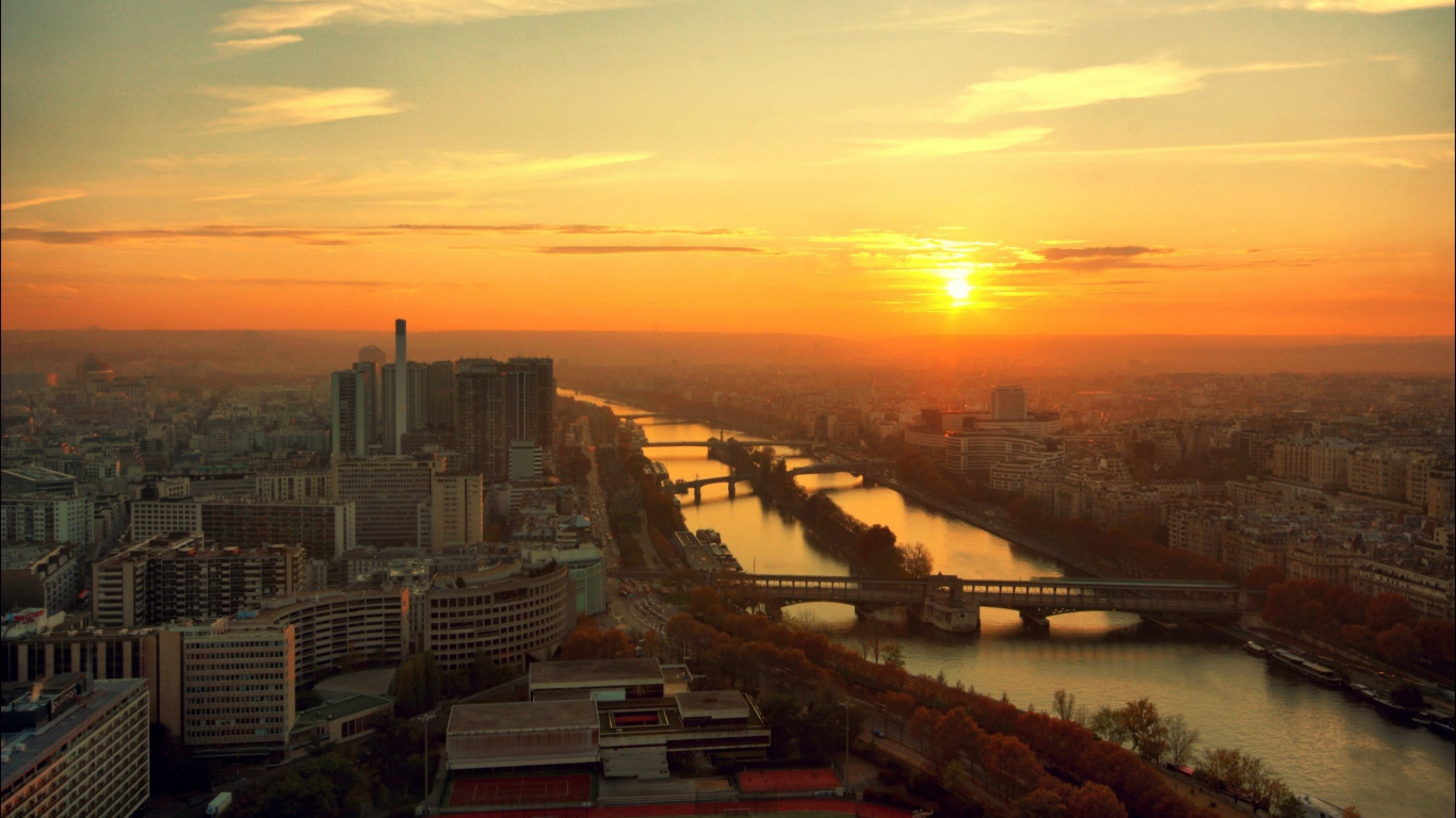 Обои Париж, утро, городской пейзаж, горизонт, закат в разрешении 1366x768