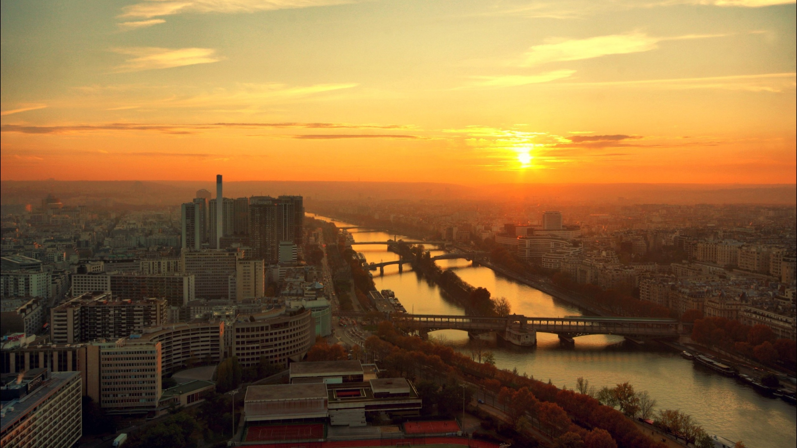 Обои Париж, утро, городской пейзаж, горизонт, закат в разрешении 2560x1440