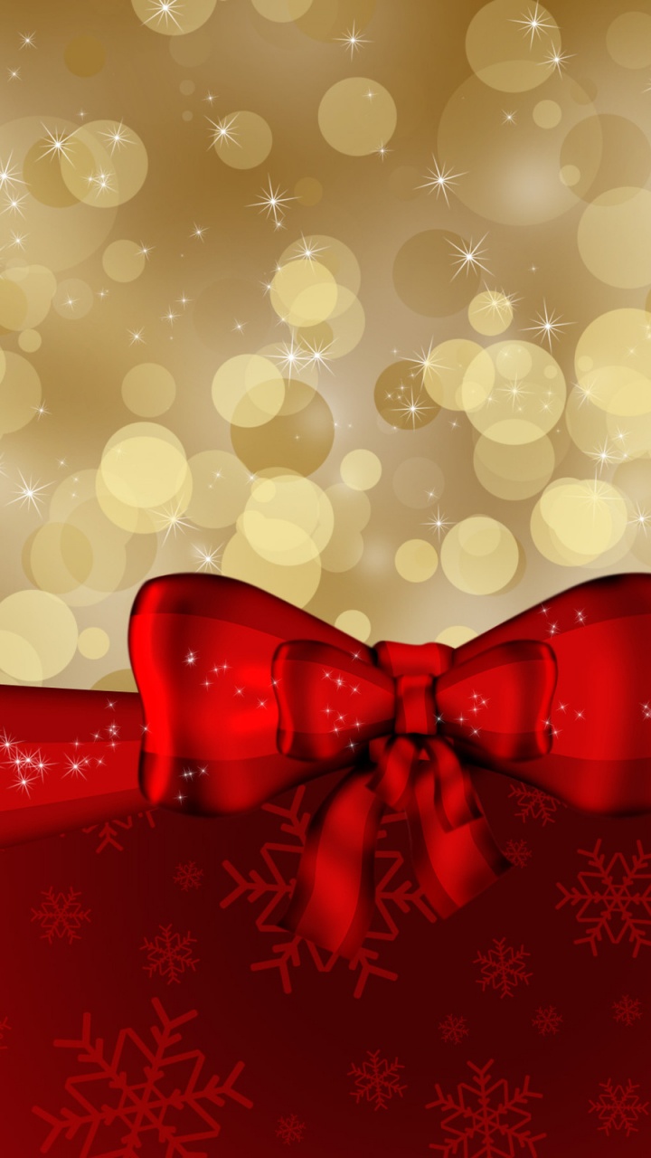 Обои Рождественский день, праздник, красный цвет, лента, Рождественский подарок в разрешении 720x1280
