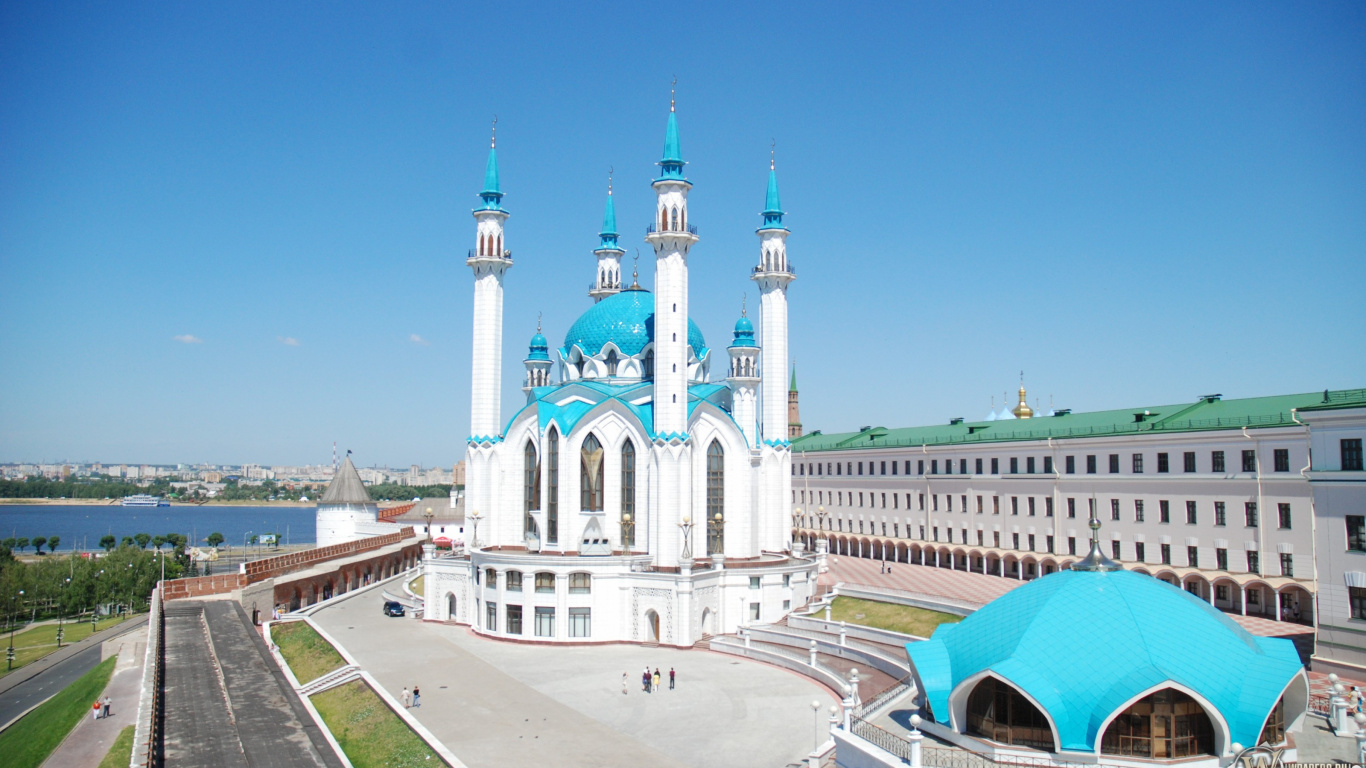 Обои Казанский Кремль Мечеть Кул Шариф, город, ориентир, место поклонения, здание в разрешении 1366x768