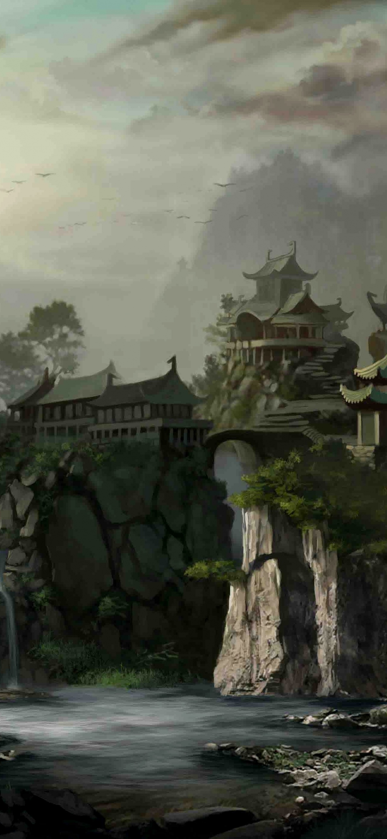 Обои арт, фантастическое искусство, пейзаж, мир фантазий, лес в разрешении 1242x2688