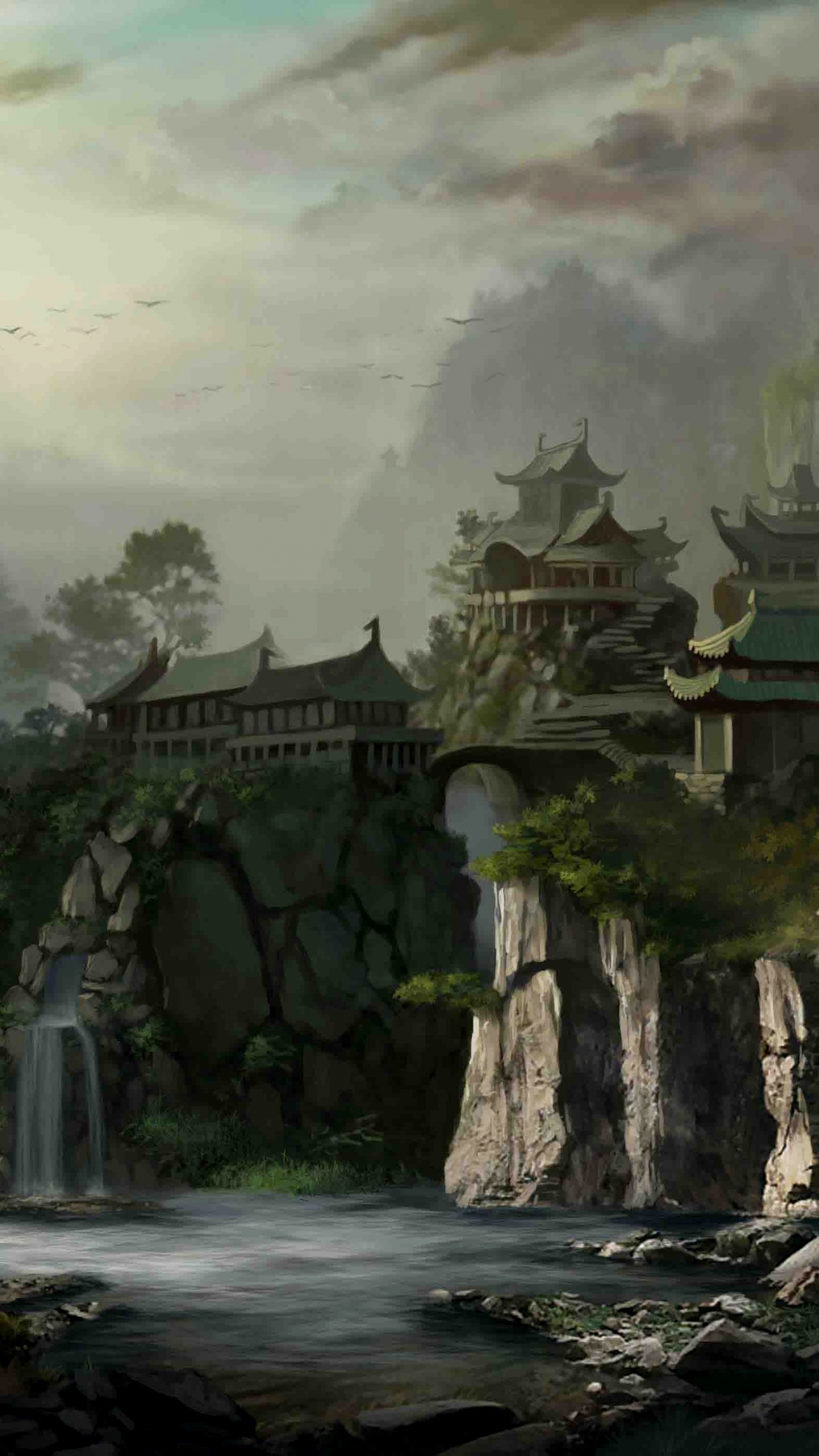 Обои арт, фантастическое искусство, пейзаж, мир фантазий, лес в разрешении 1440x2560