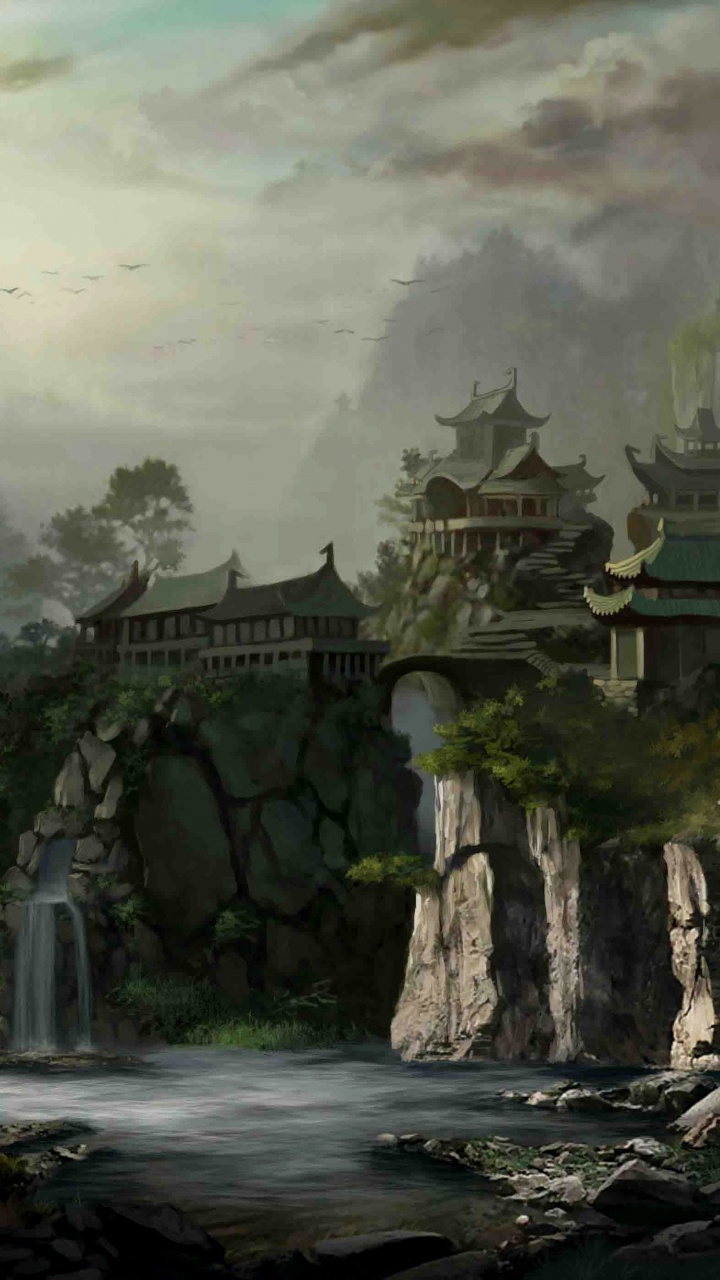 Обои арт, фантастическое искусство, пейзаж, мир фантазий, лес в разрешении 720x1280