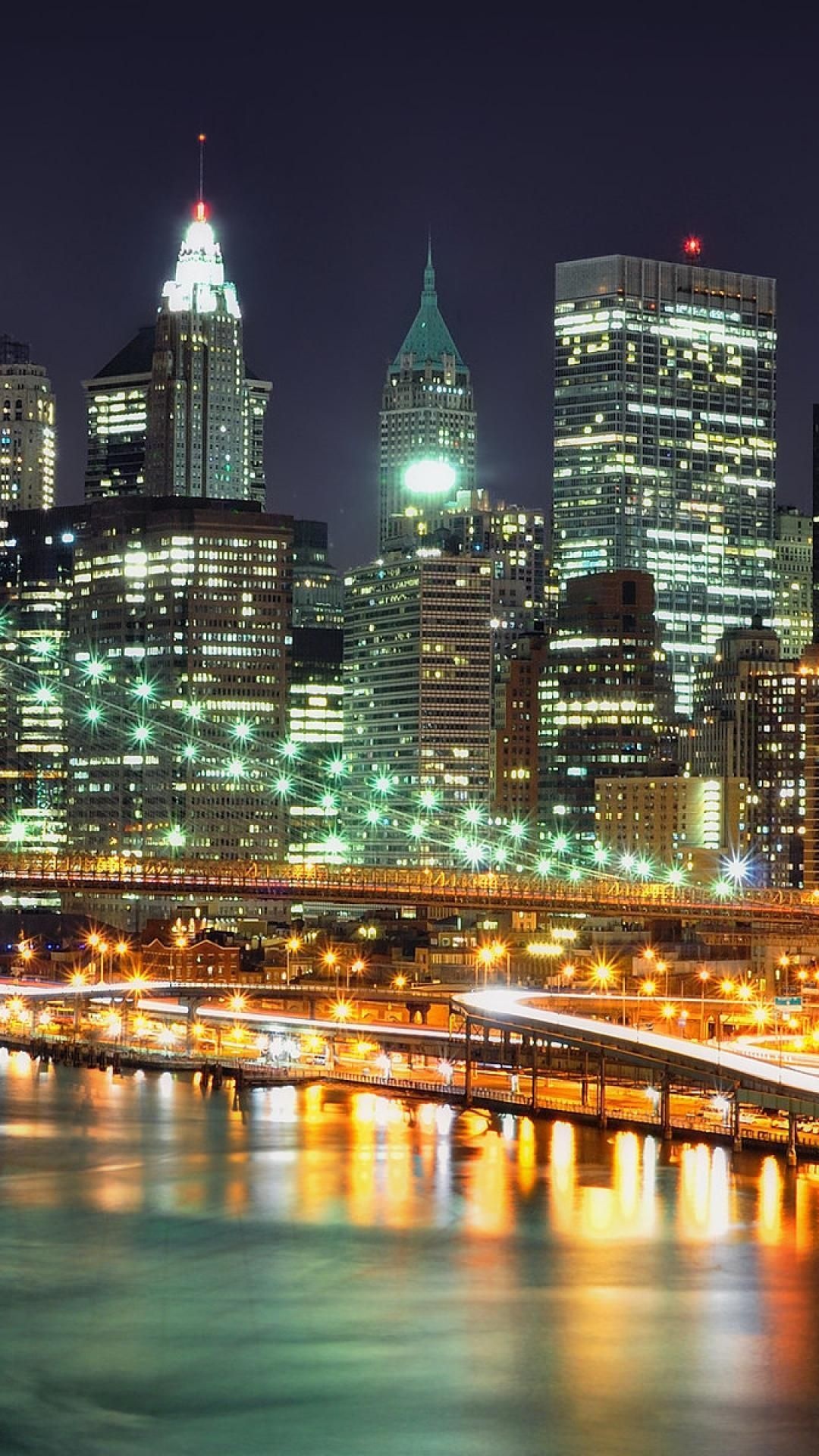 Обои город, городской пейзаж, линия горизонта, метрополия, ночь в разрешении 1080x1920