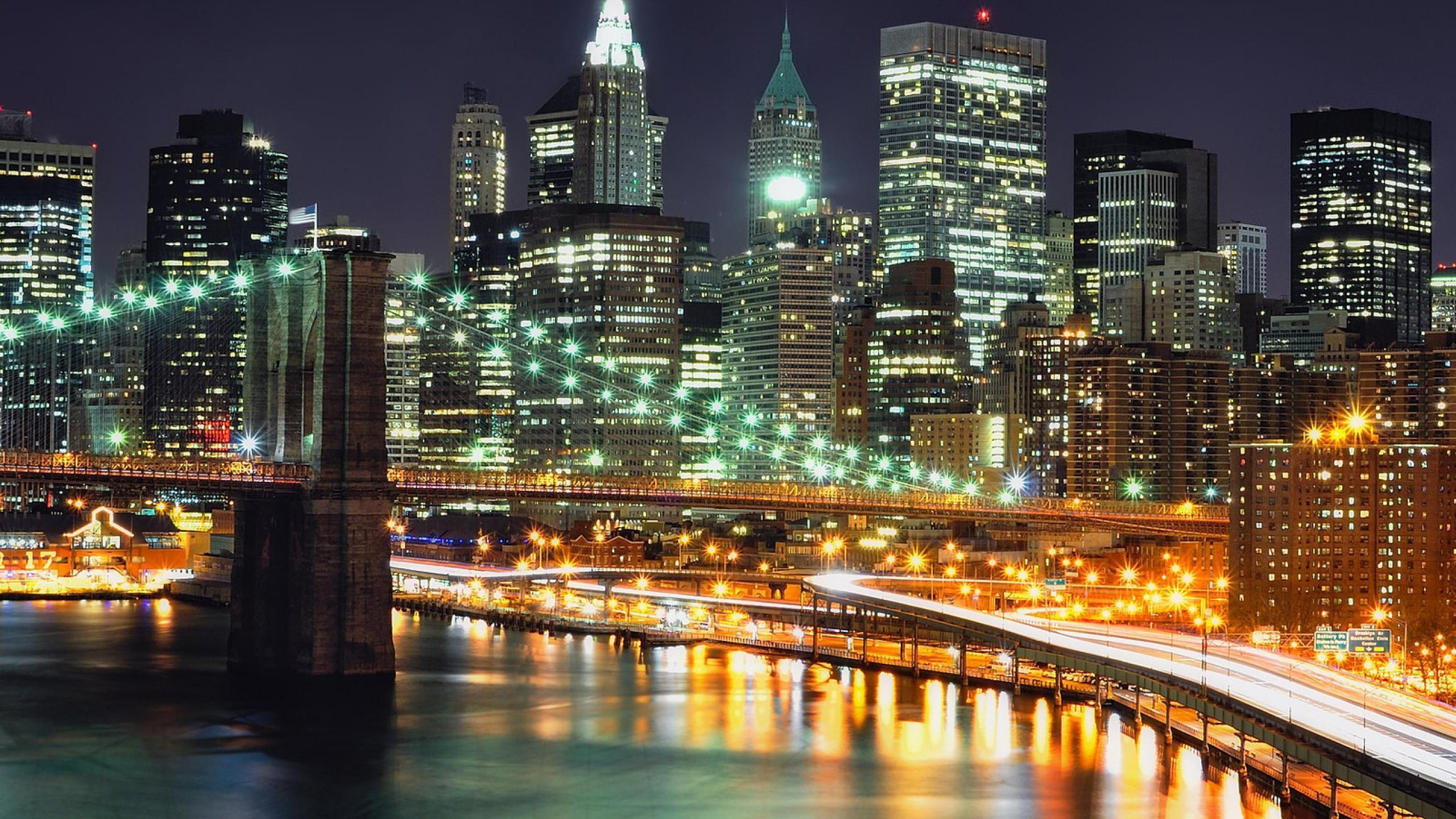 Обои город, городской пейзаж, линия горизонта, метрополия, ночь в разрешении 2560x1440