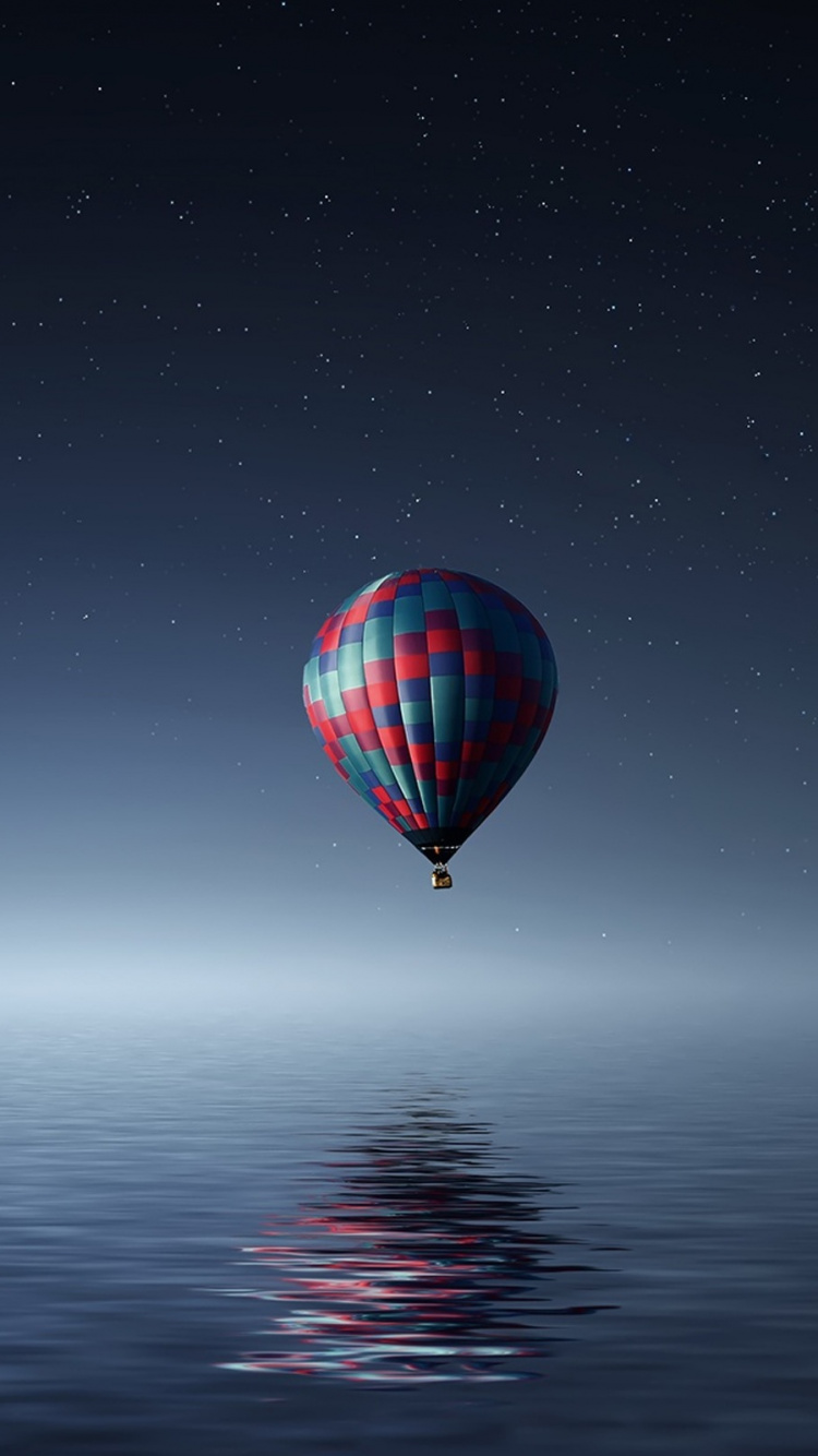 Обои полеты на воздушном шаре, атмосфера, воздушный шар, вода, горизонт в разрешении 750x1334