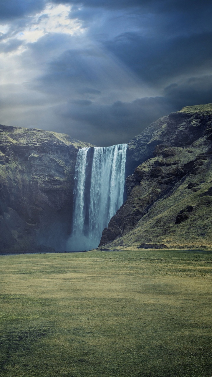 Обои Skgafoss, водопад, природа, водоем, гидроресурсы в разрешении 720x1280