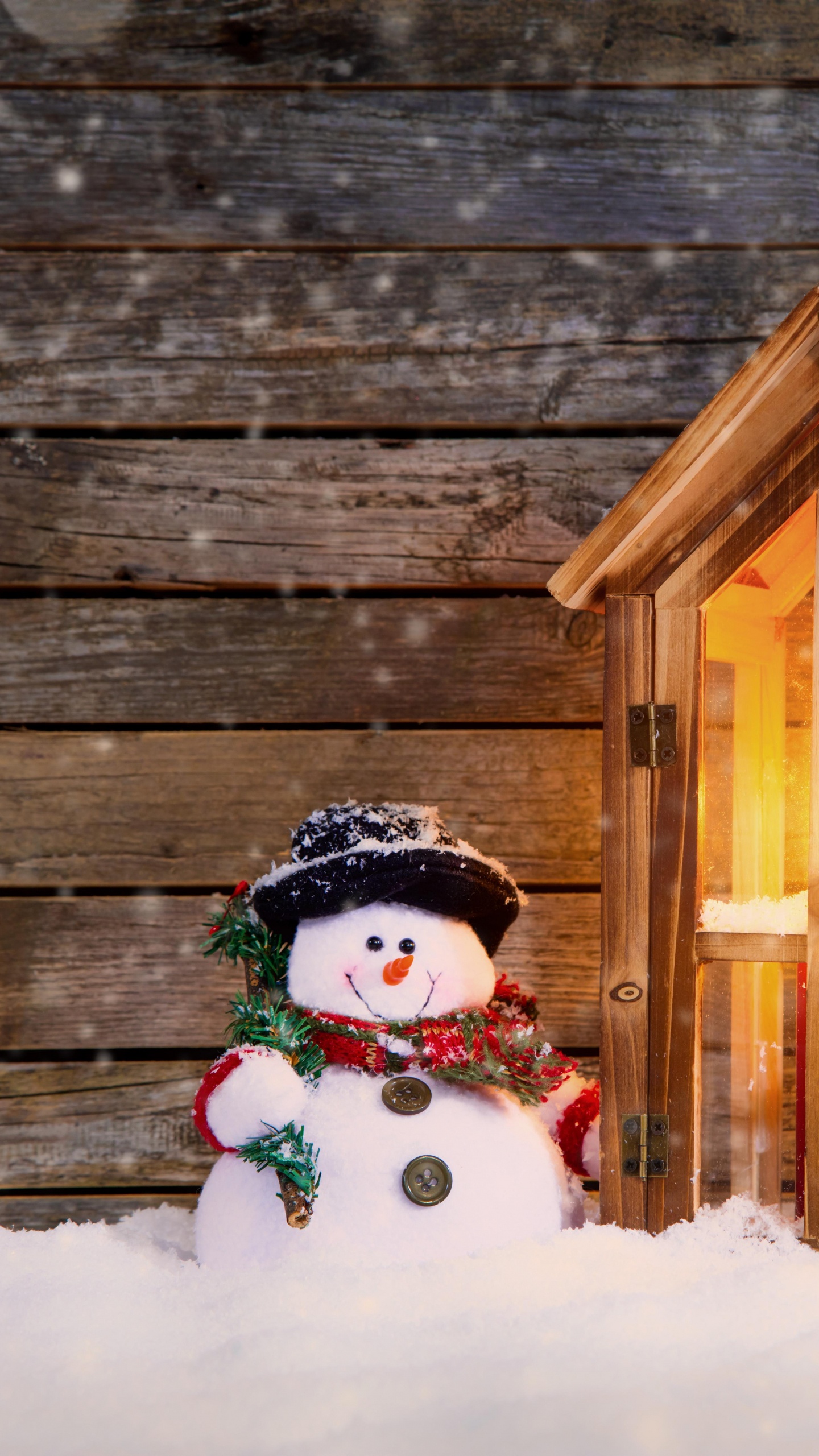 Обои Рождественский день, Снеговик, Рождественские украшения, рождественский орнамент, снег в разрешении 1440x2560