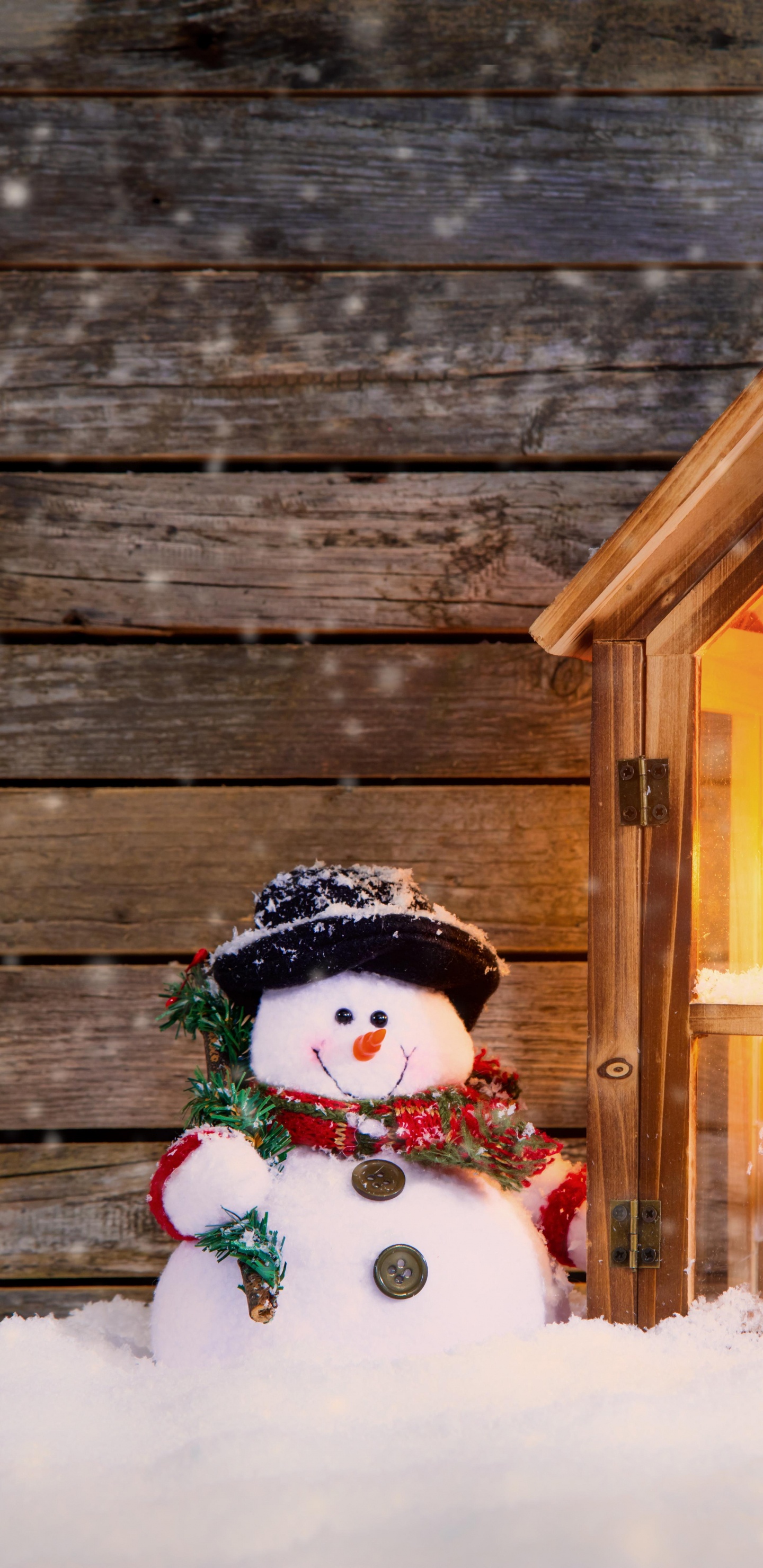 Обои Рождественский день, Снеговик, Рождественские украшения, рождественский орнамент, снег в разрешении 1440x2960